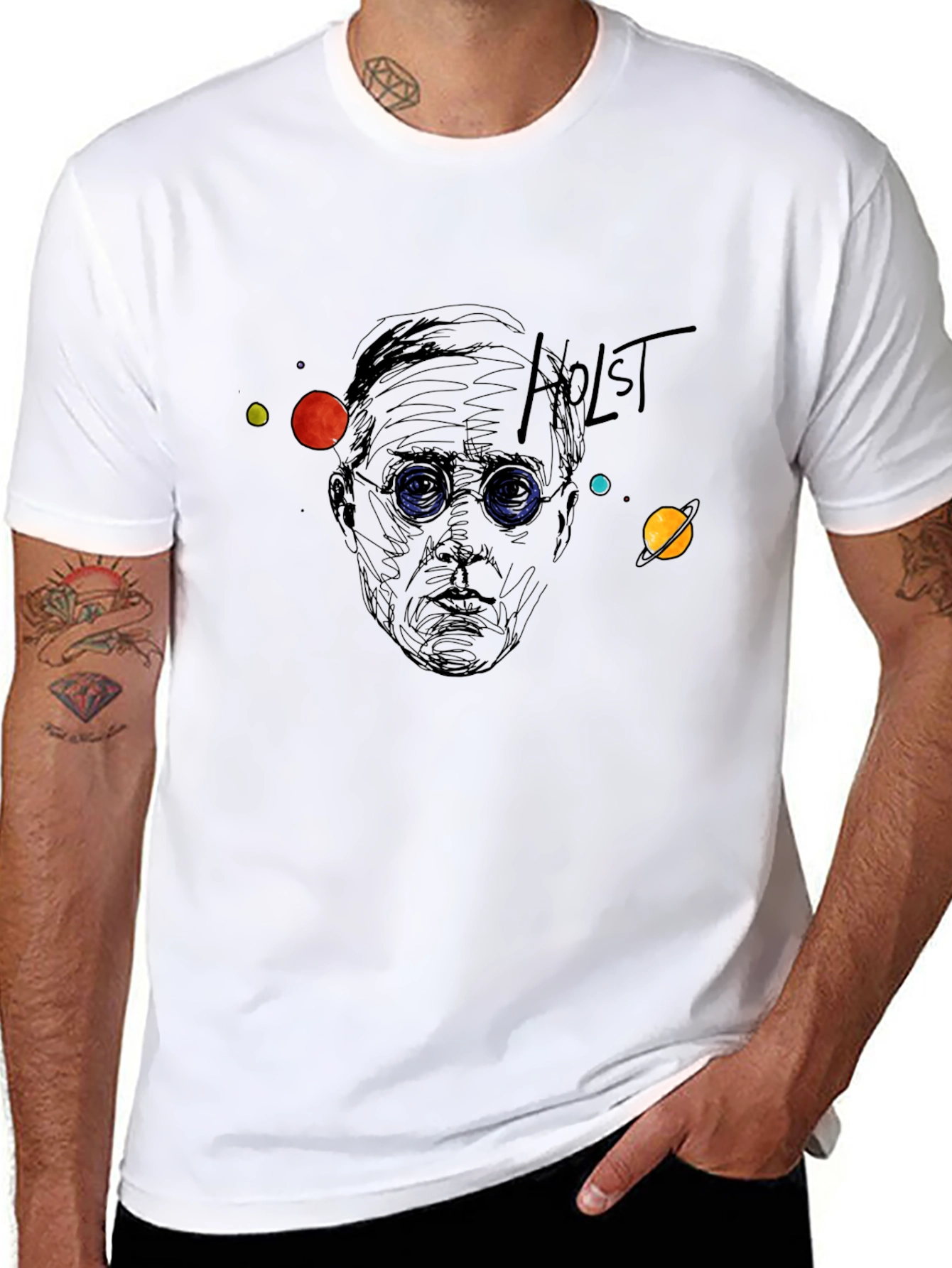 Black Holst Planets Graphic Print Black T-Shirt view 8