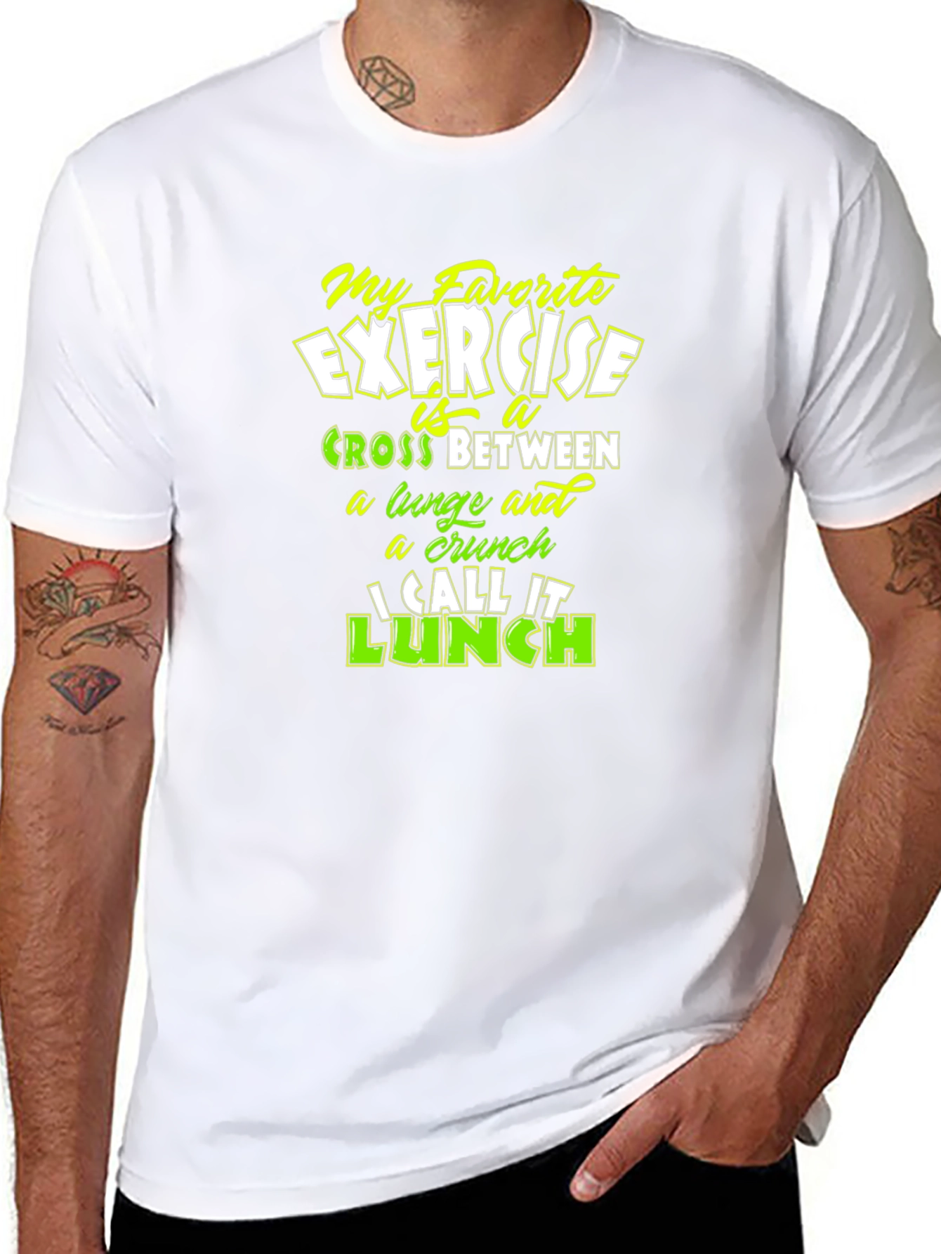 Black Funny Exercise Lunch Black T-Shirt view 8