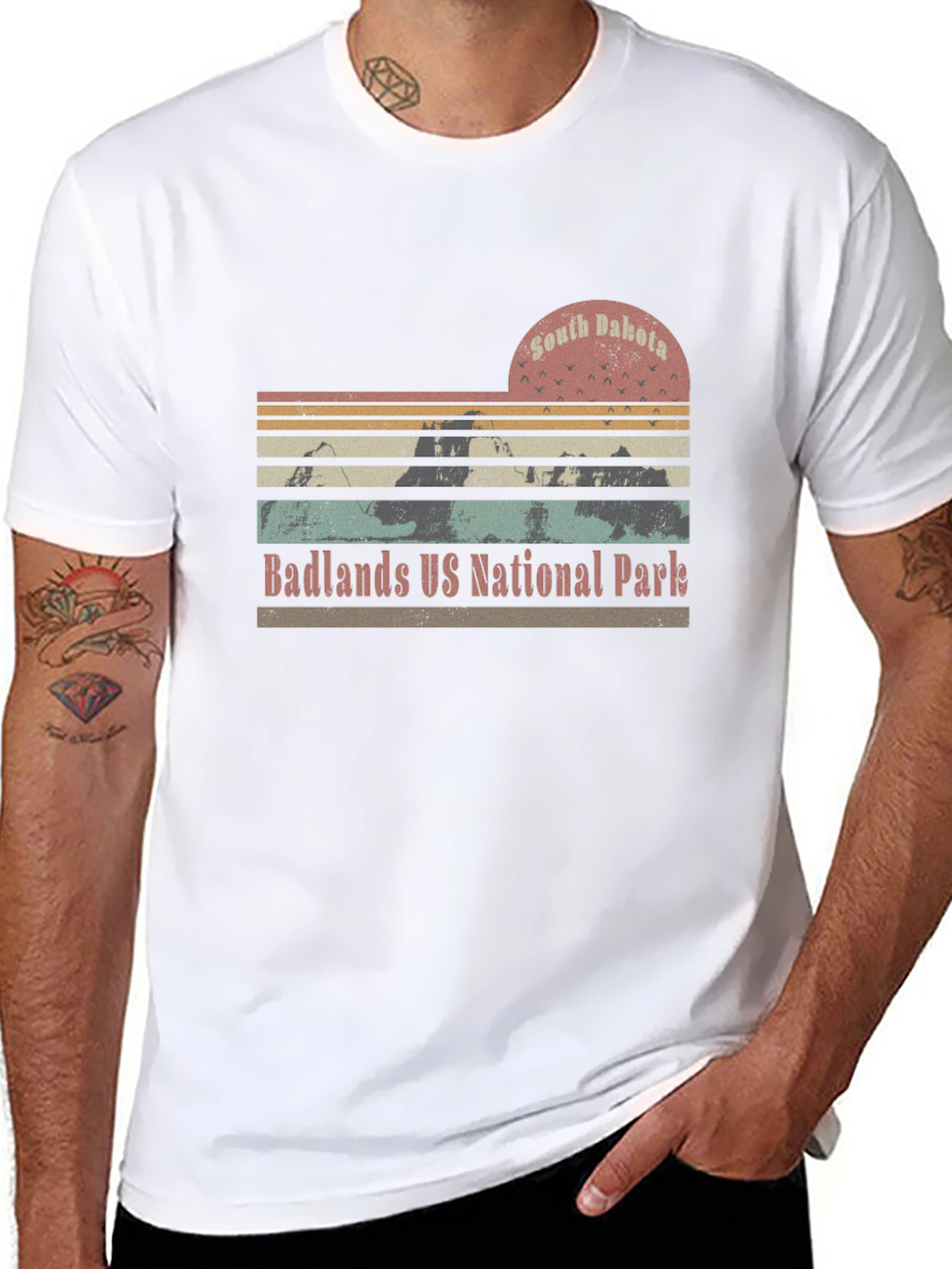Black South Dakota Badlands National Park Retro T-Shirt view 8