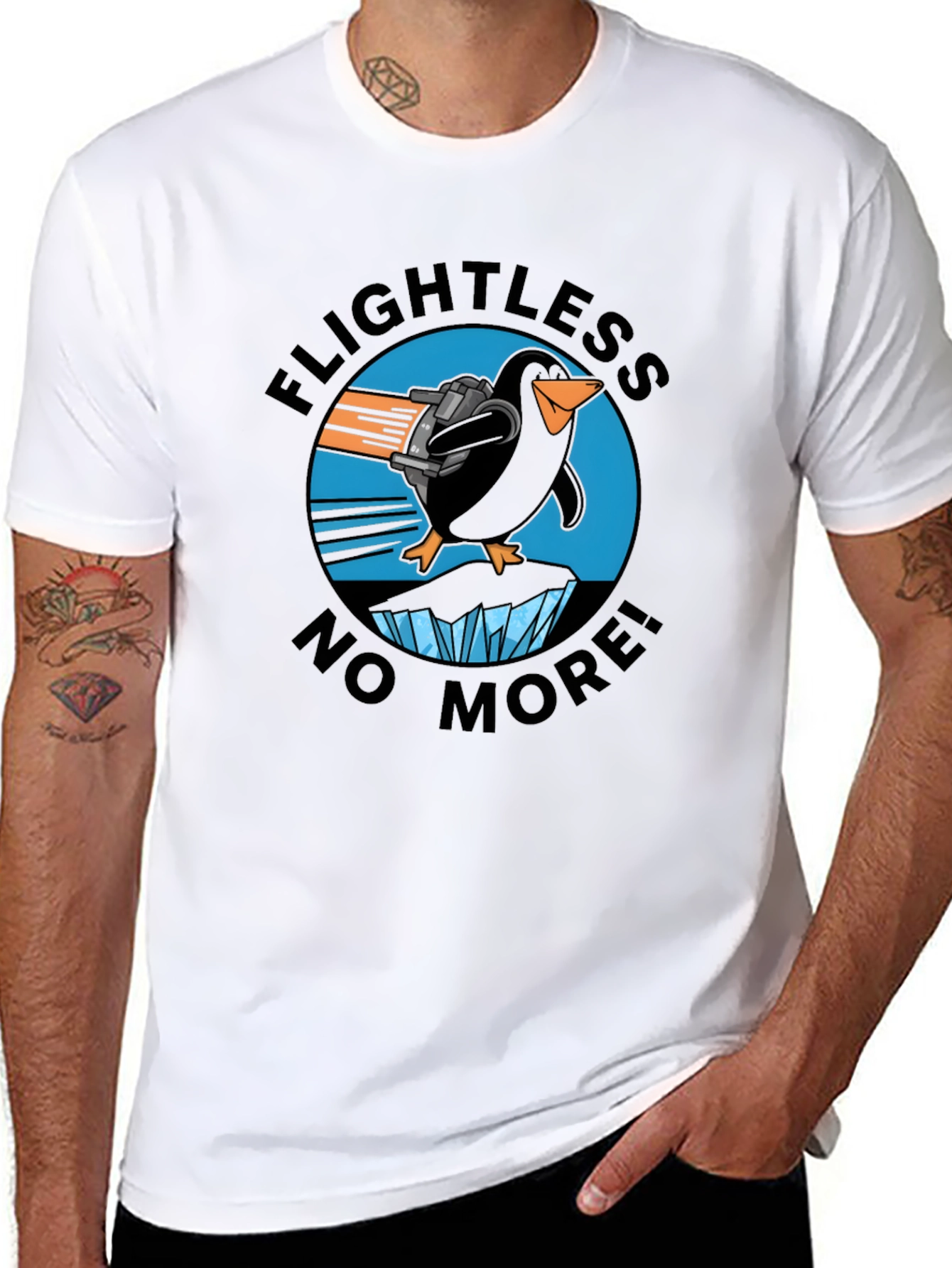 Black Flightless No More Penguin T-Shirt view 8