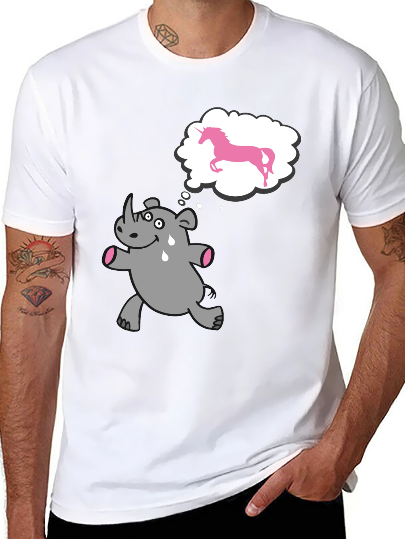 Black Funny Rhino Unicorn Dream Black T-Shirt view 8
