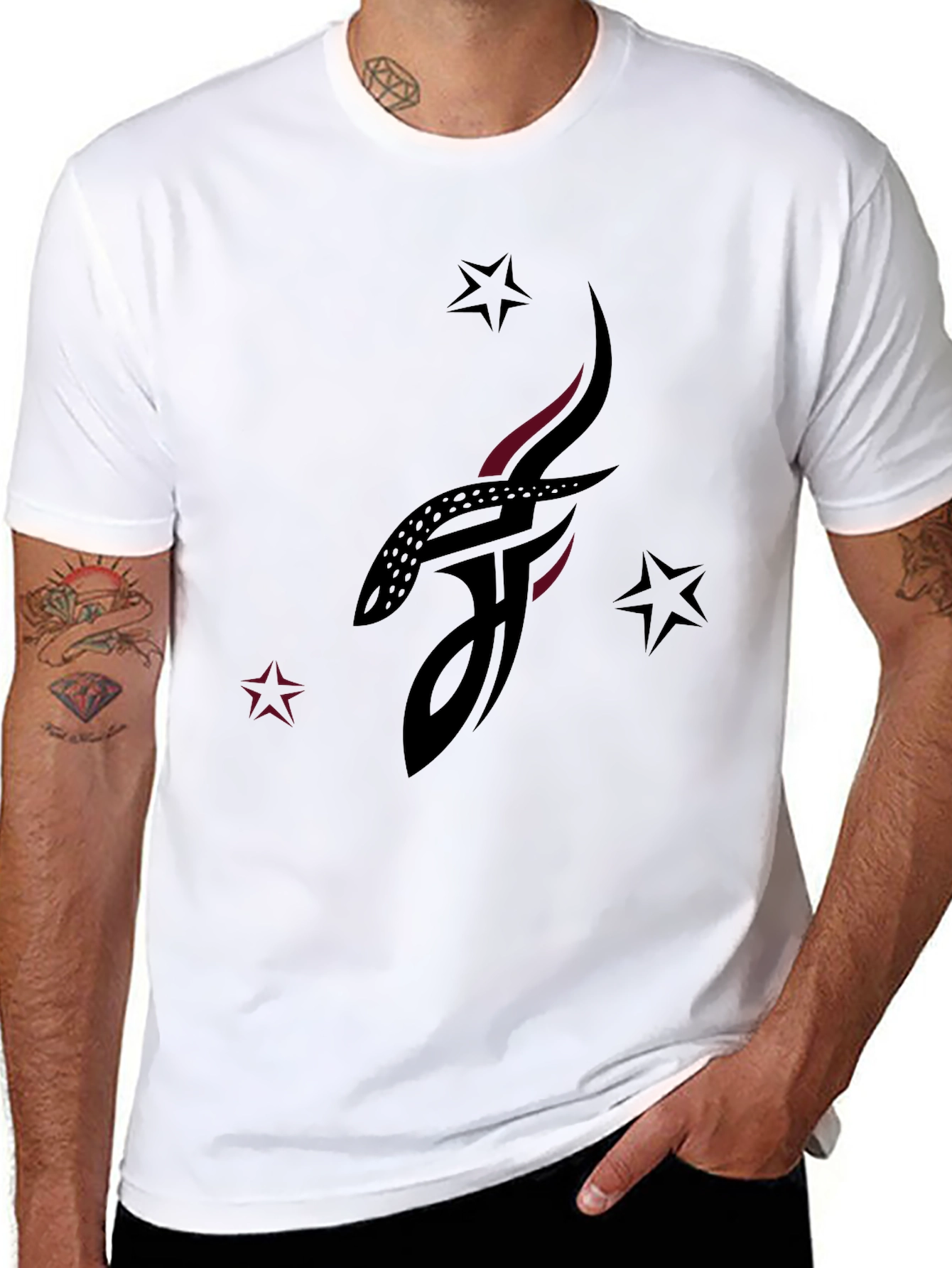 Black Stylish Black Graphic Tee with Abstract Tattoo Design view 8