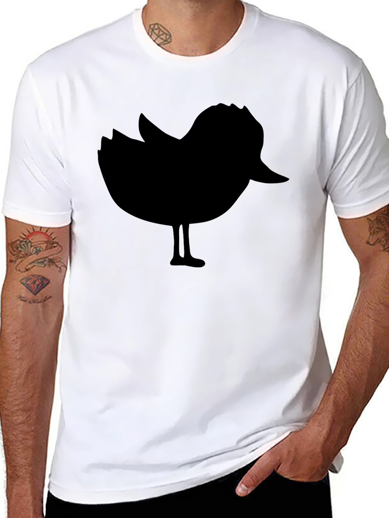 Black Black T-Shirt with Silhouette Bird Design view 8