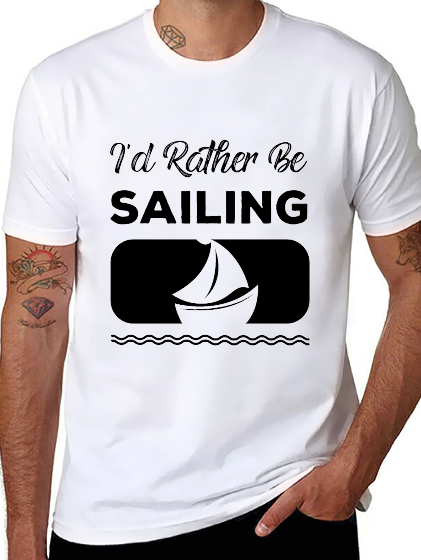 Black Sailing T-Shirt - "I'd Rather Be Sailing" - Soft Cotton view 8