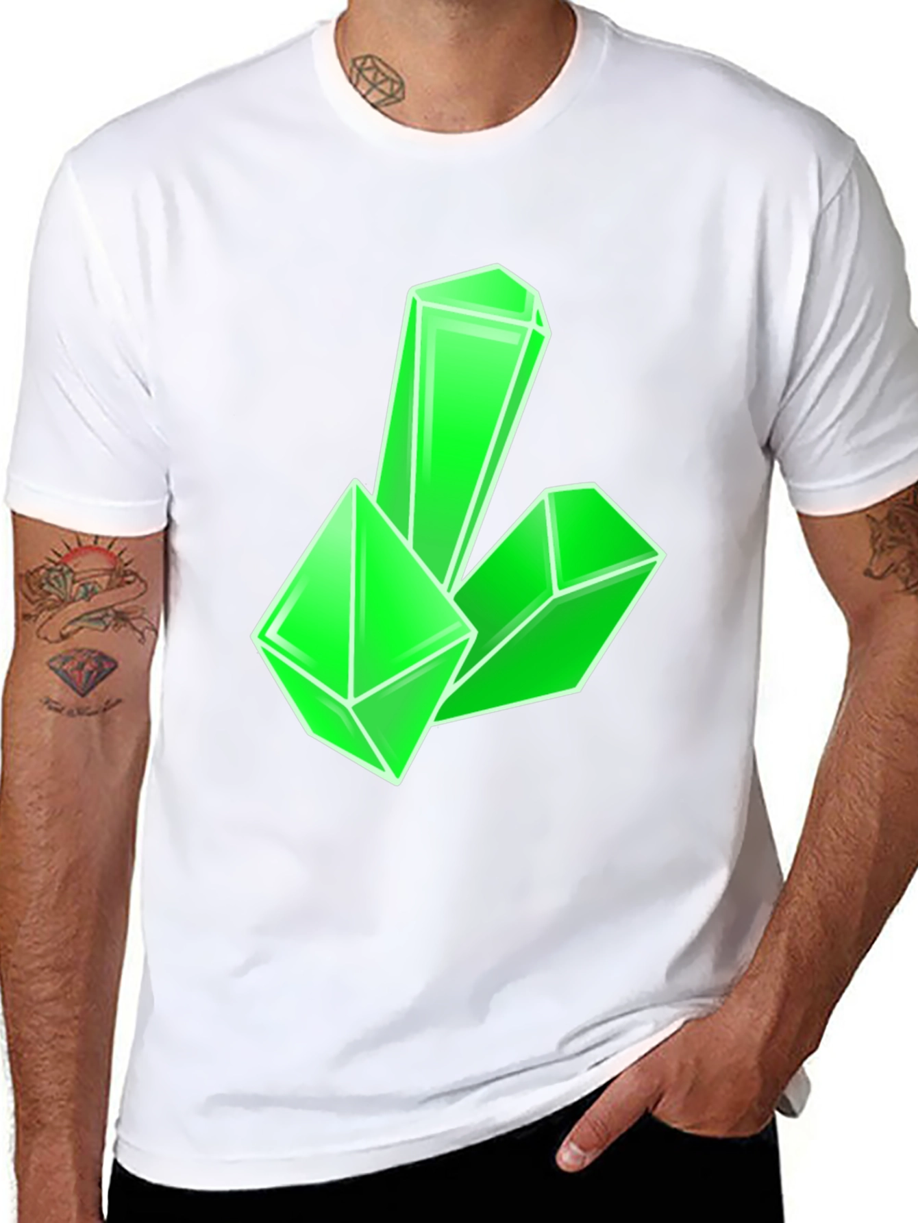 Black Geometric Green Crystal Graphic Tee - Modern Style view 8