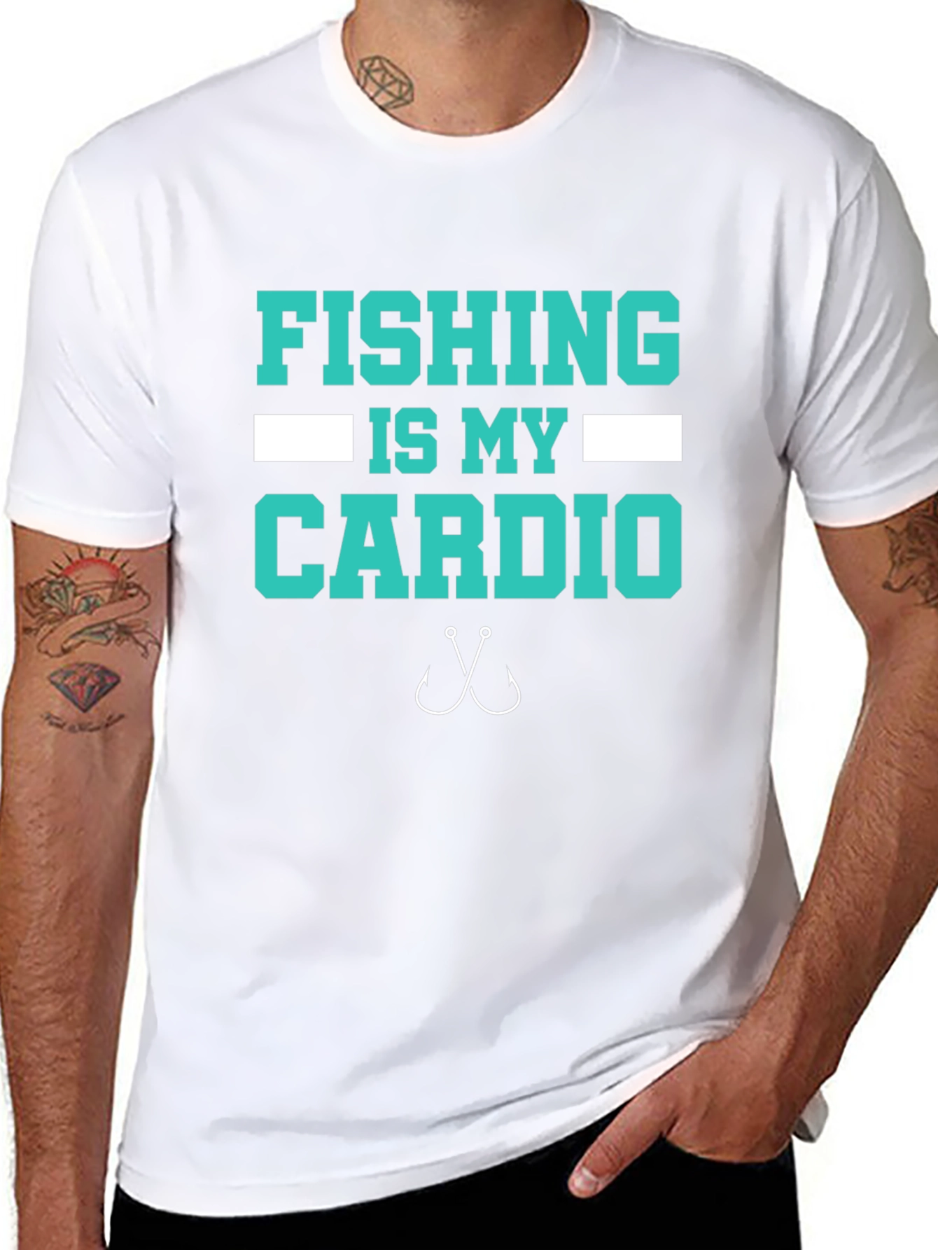 Black Fishing Is My Cardio T-Shirt - Black Cotton Tee view 8