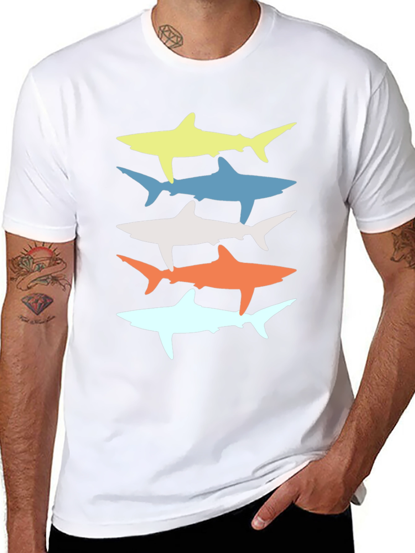 Black Retro Shark Stack Graphic Tee - Cool Casual Style view 8
