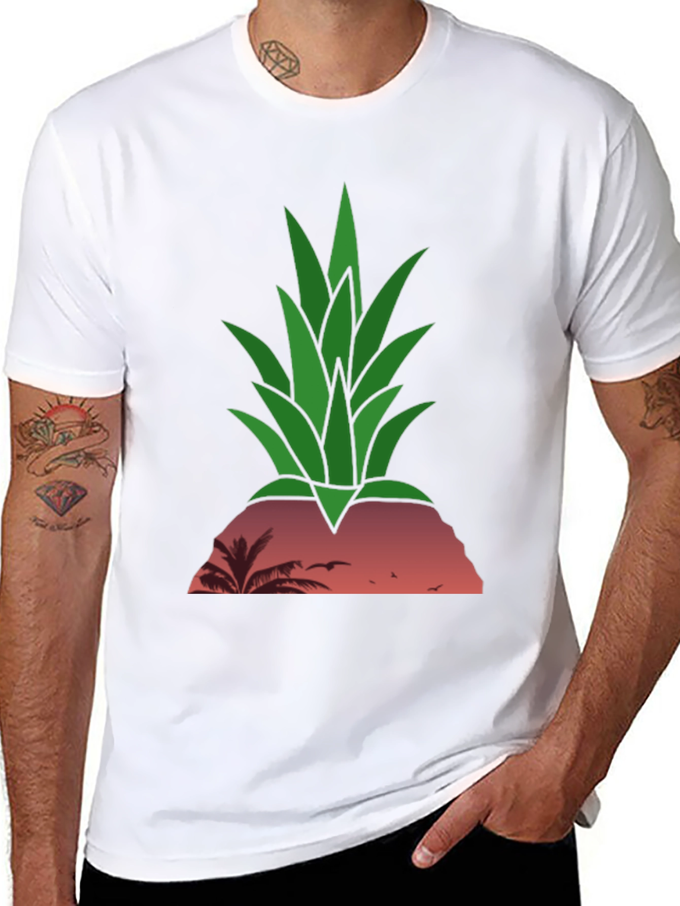 Black Tropical Pineapple Sunset T-Shirt view 8