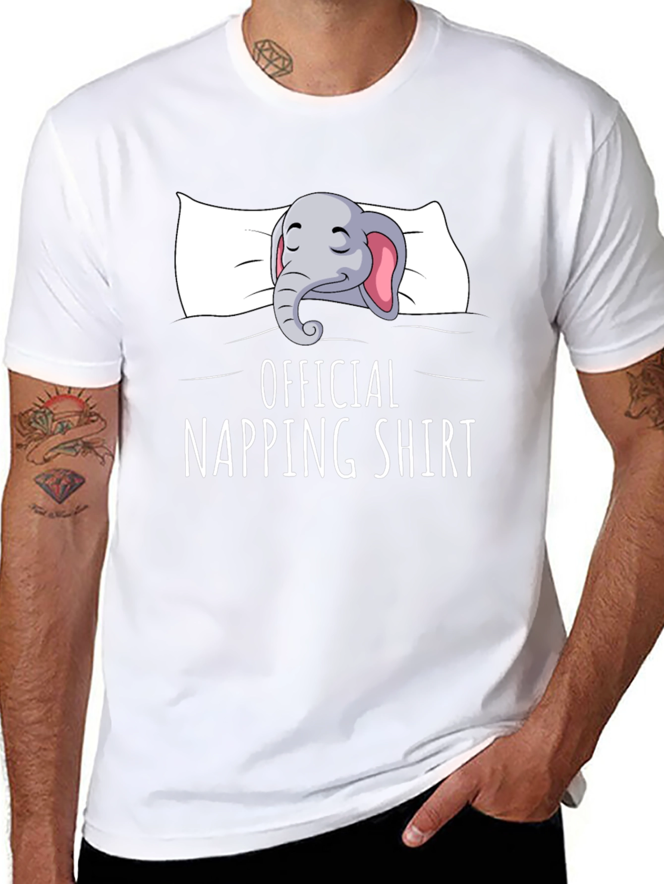 Black Official Napping Shirt - Elephant Cartoon Print view 8