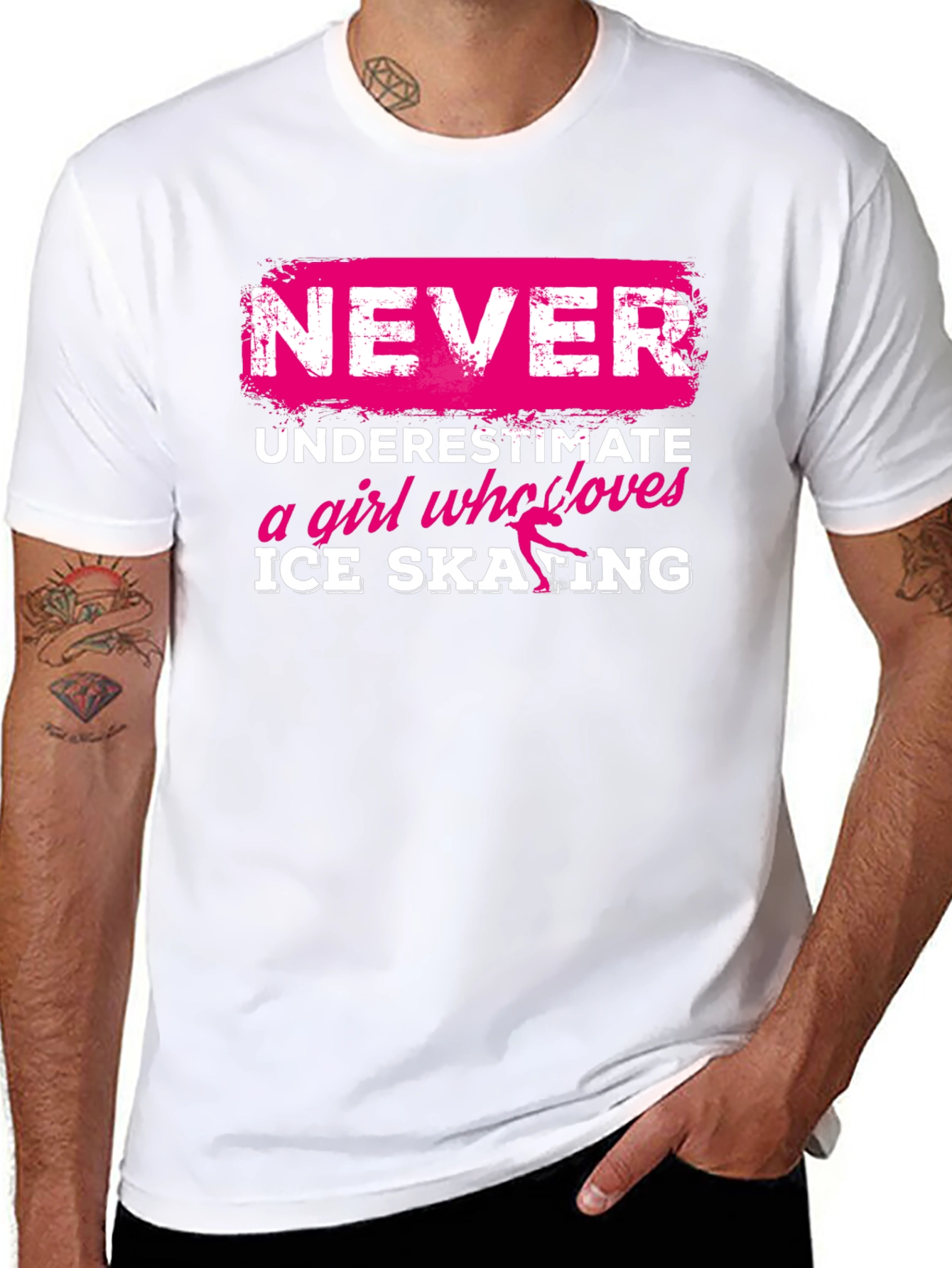 Black Never Underestimate Ice Skating Girl T-Shirt view 8