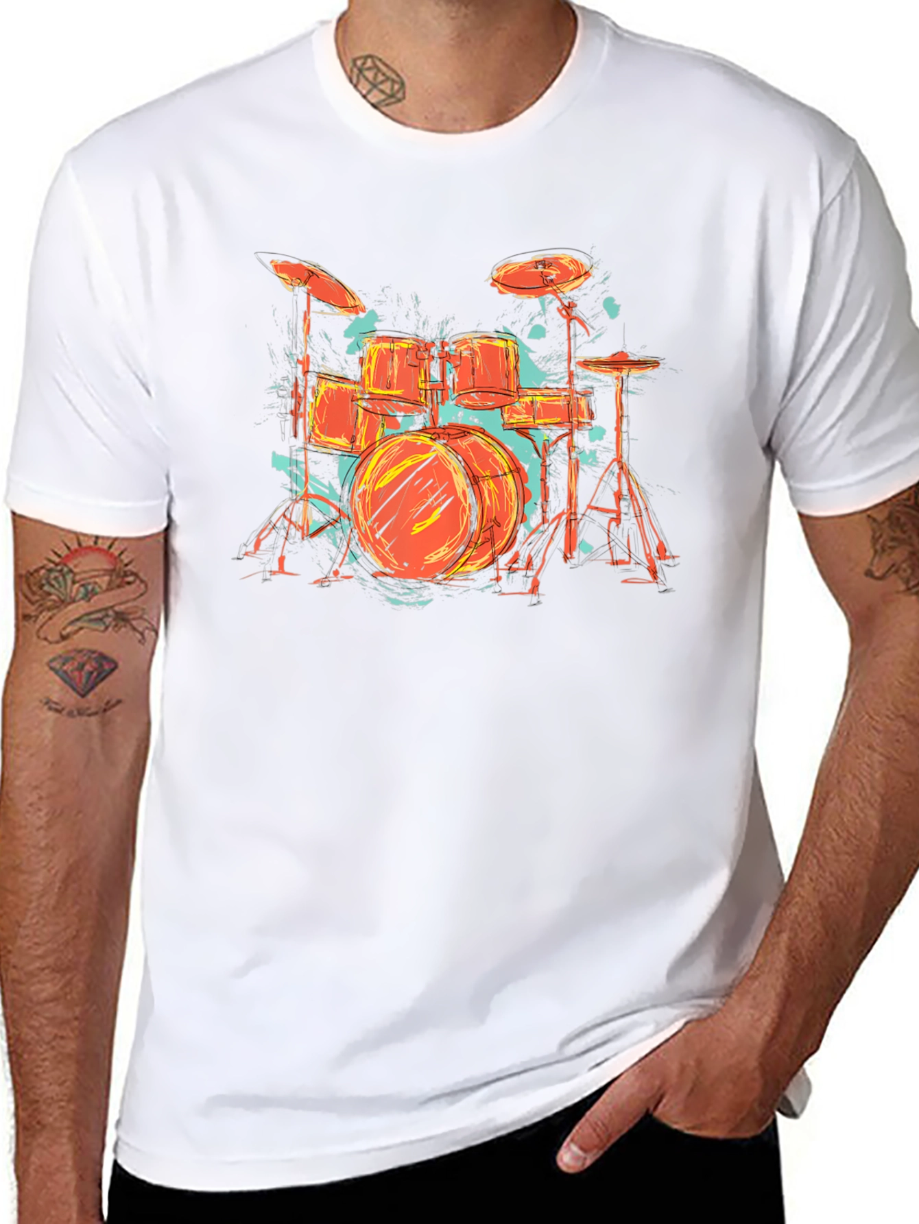 Black Drum Set Graphic Tee - Band Lover's Black T-Shirt view 8