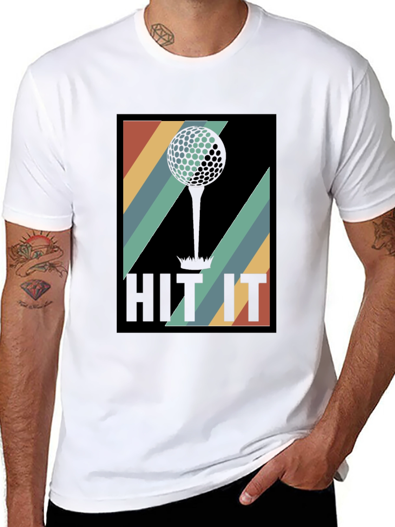 Black Retro Golf Ball Tee T-Shirt - Hit It! view 8