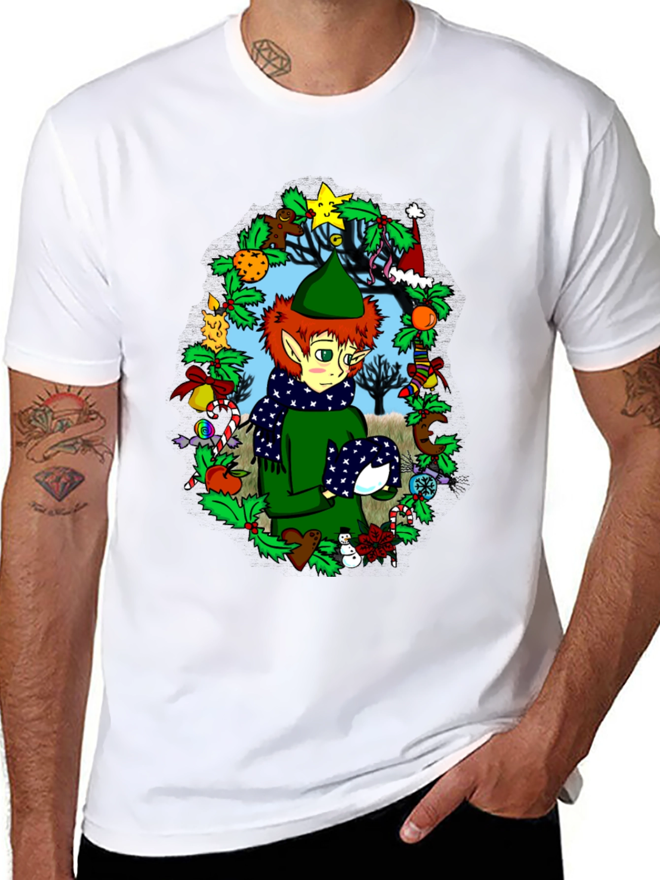 Black Festive Elf Christmas T-Shirt view 8