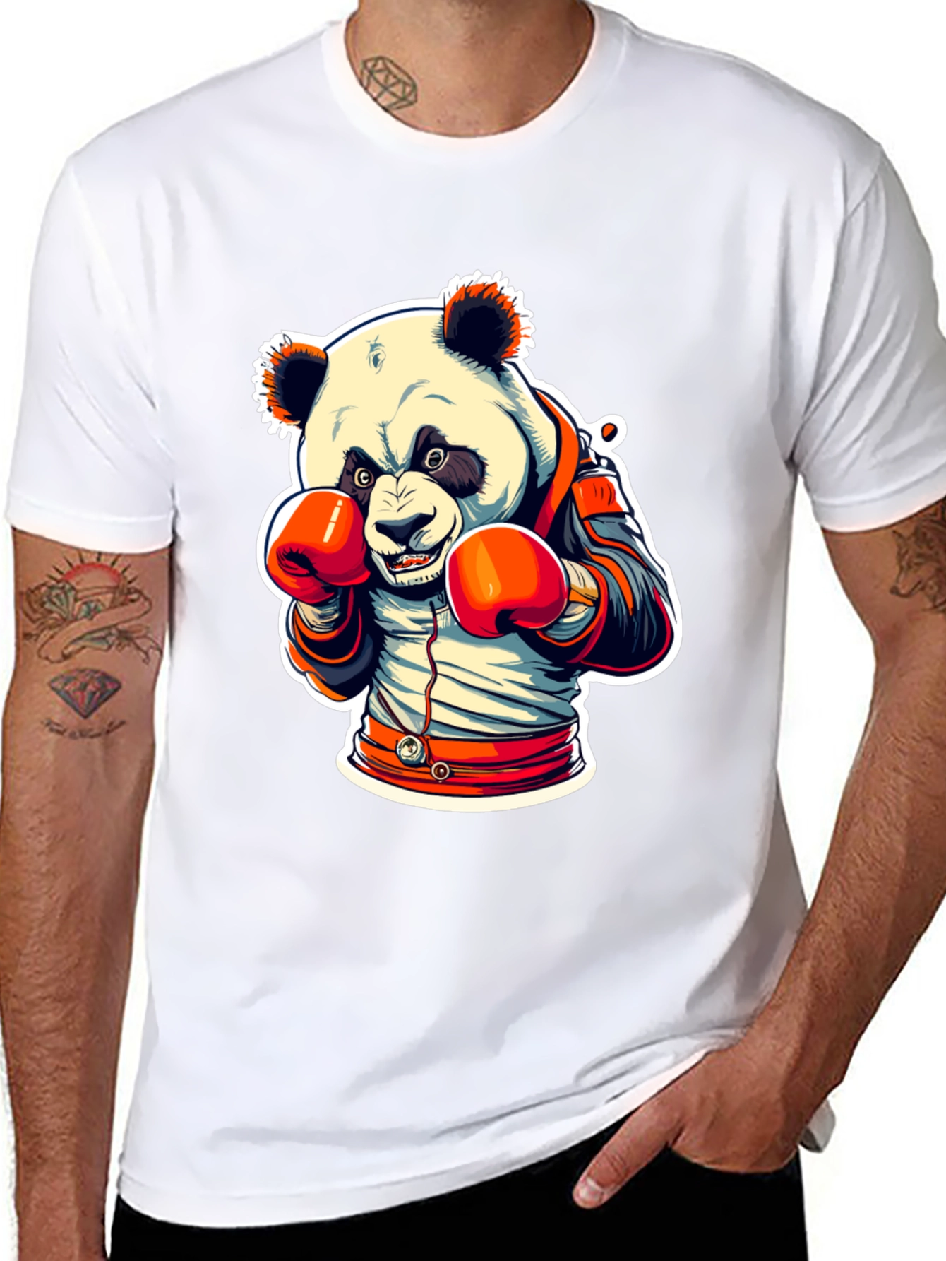 Black Panda Boxer Graphic Tee - Black Cotton Blend view 8