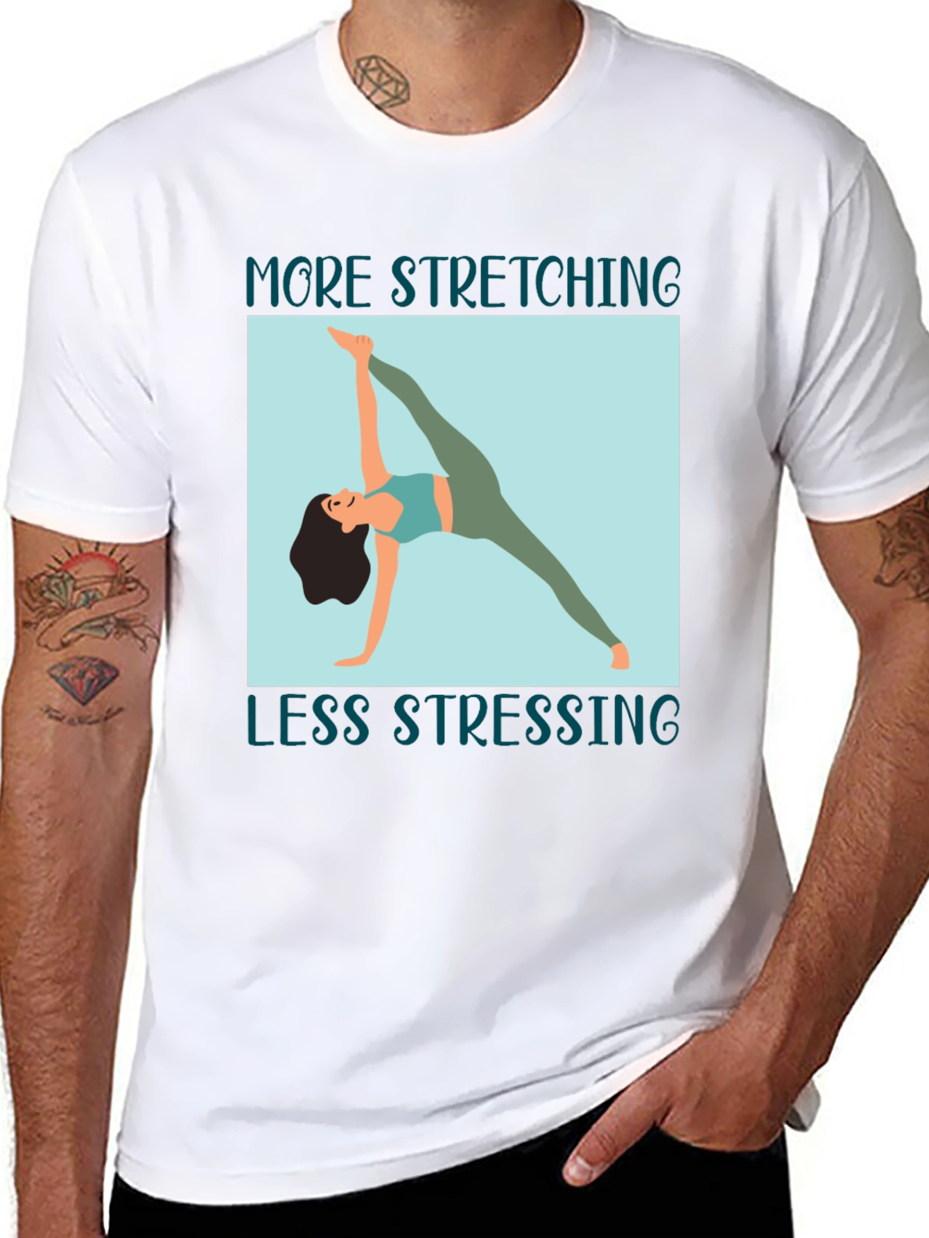 Black Stretching Graphic Tee: More Stretching, Less Stressing view 8