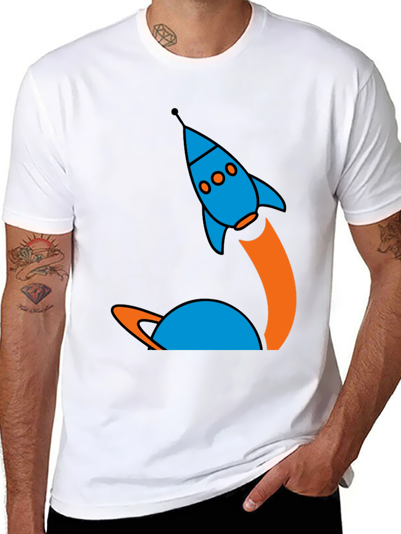 Black Retro Rocket Launch Graphic Tee - Black Cotton view 8