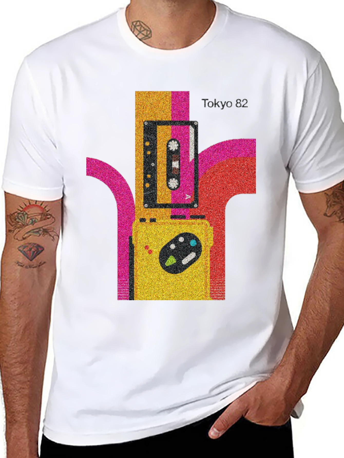 Black Tokyo 82 Retro Cassette Player Graphic Tee view 8