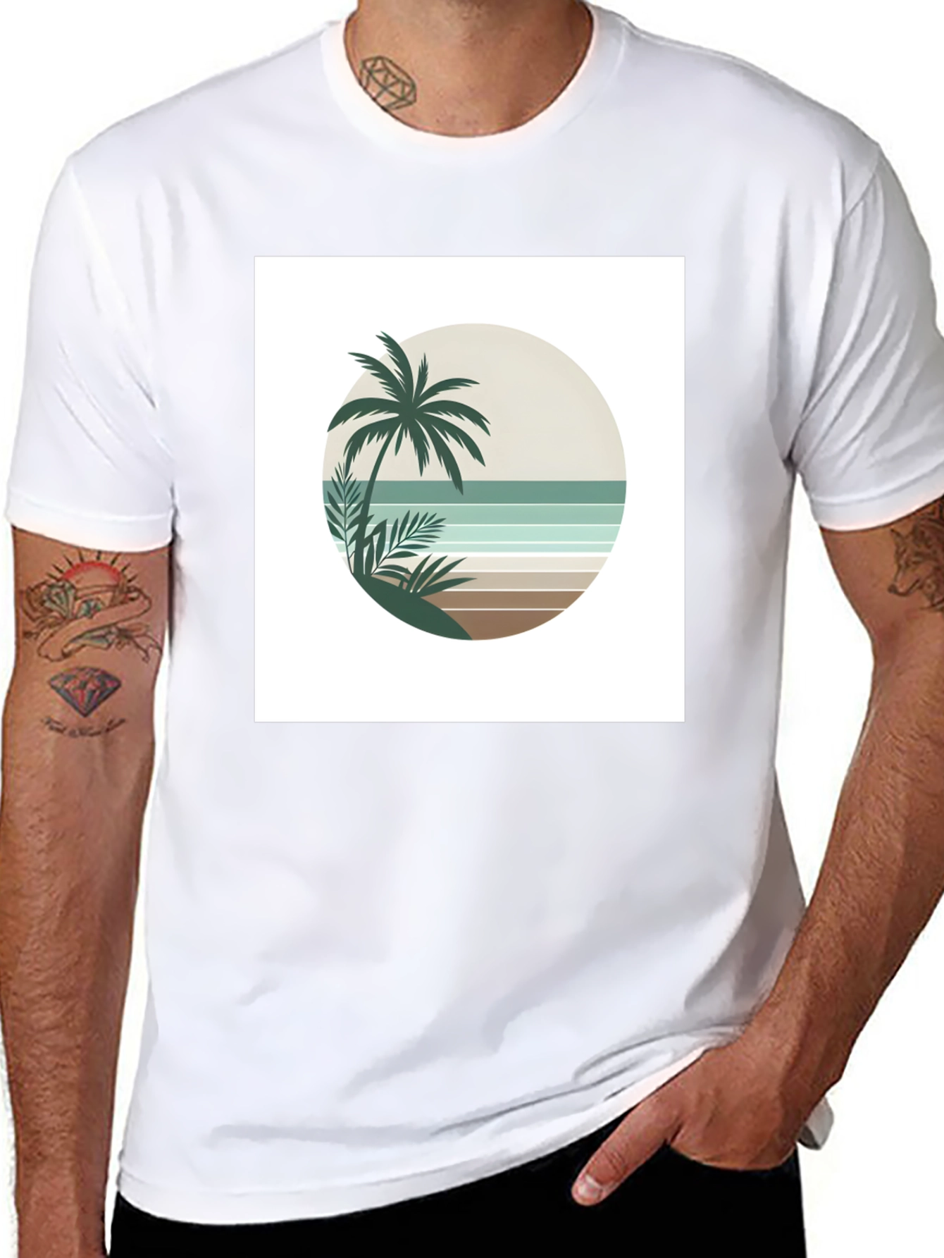 Black Retro Palm Tree Beach T-Shirt view 8
