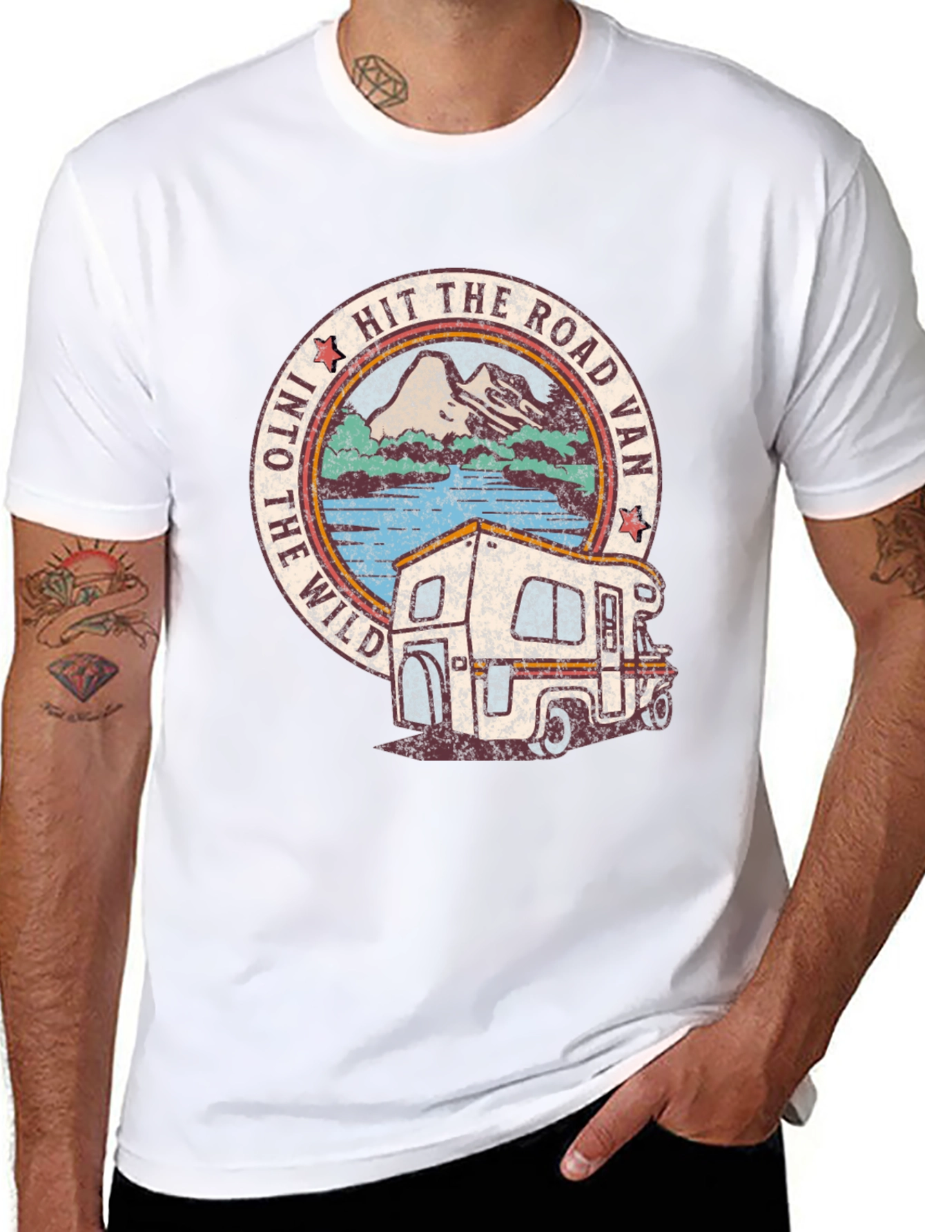 Black Hit The Road Van T-Shirt - Retro Wild Adventure Tee view 8