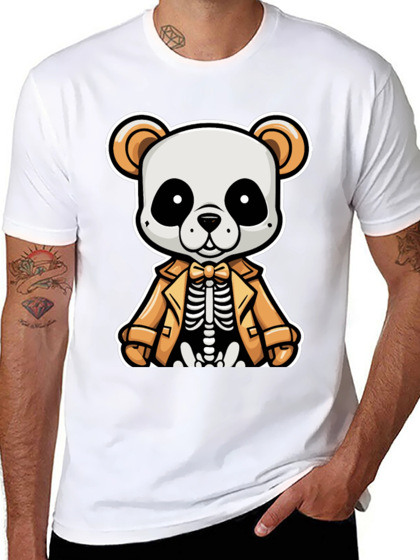 Black Panda Skeleton in Suit Graphic Tee view 8