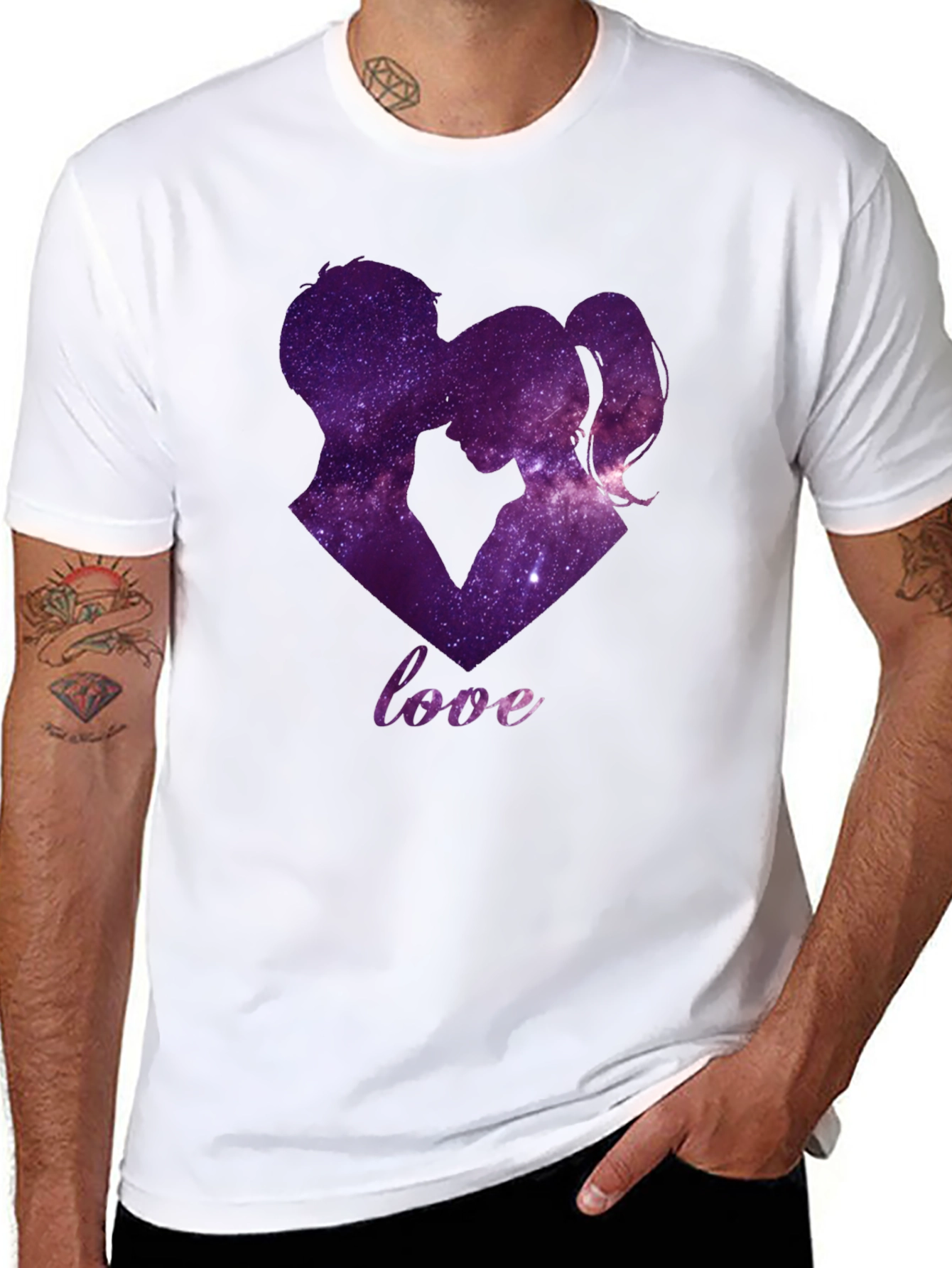 Black Galaxy Love T-Shirt - Romantic Couple Design view 8