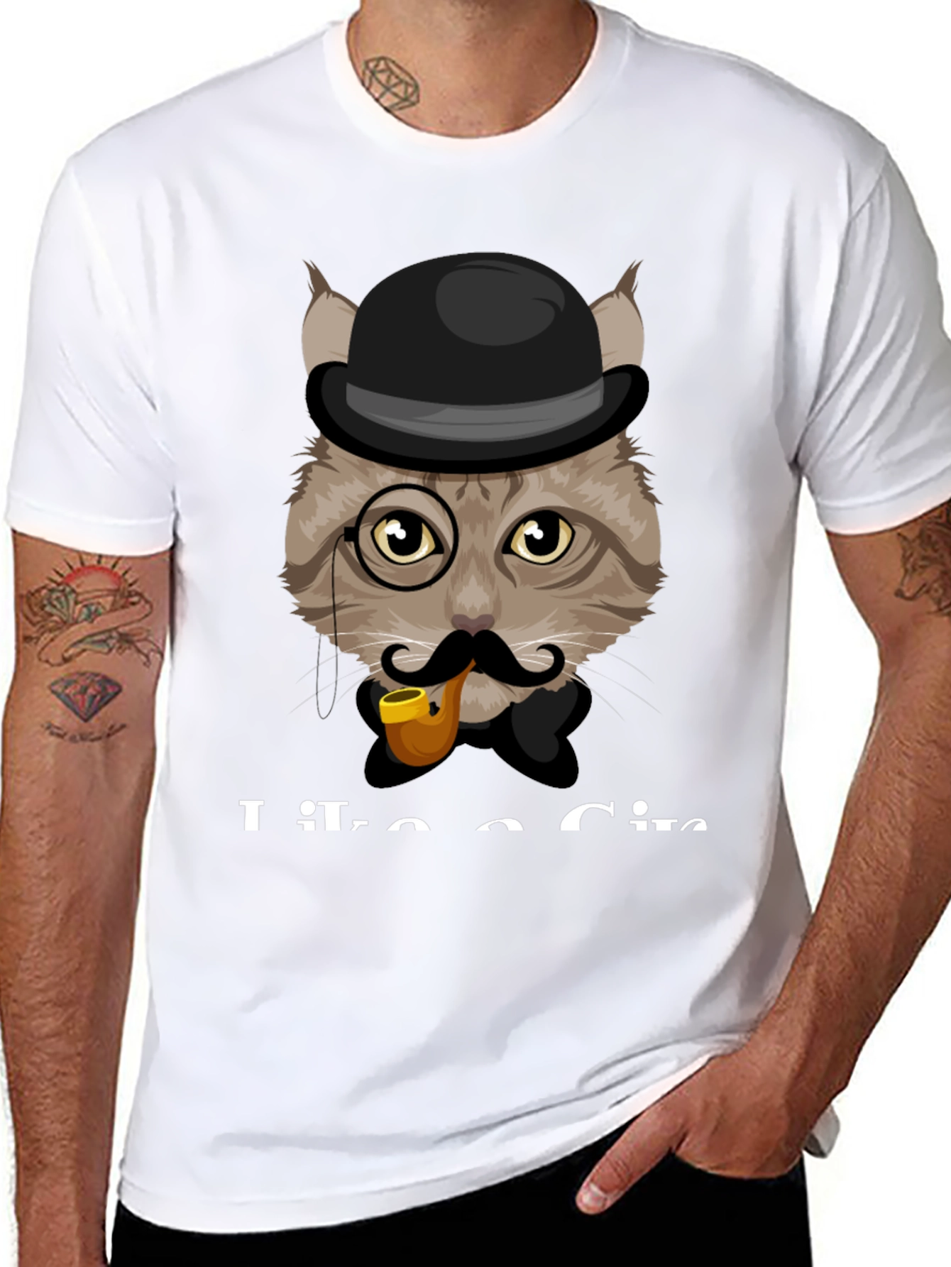Black Cat Gentleman T-Shirt - Sophisticated Feline Design view 8