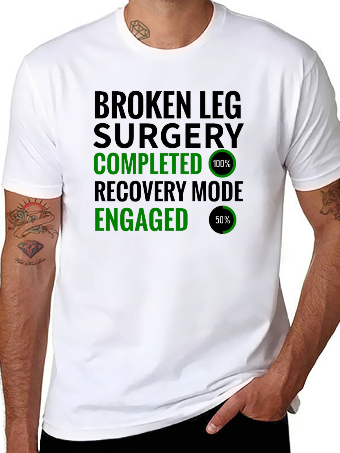 Black Broken Leg Surgery Recovery Mode T-Shirt view 8
