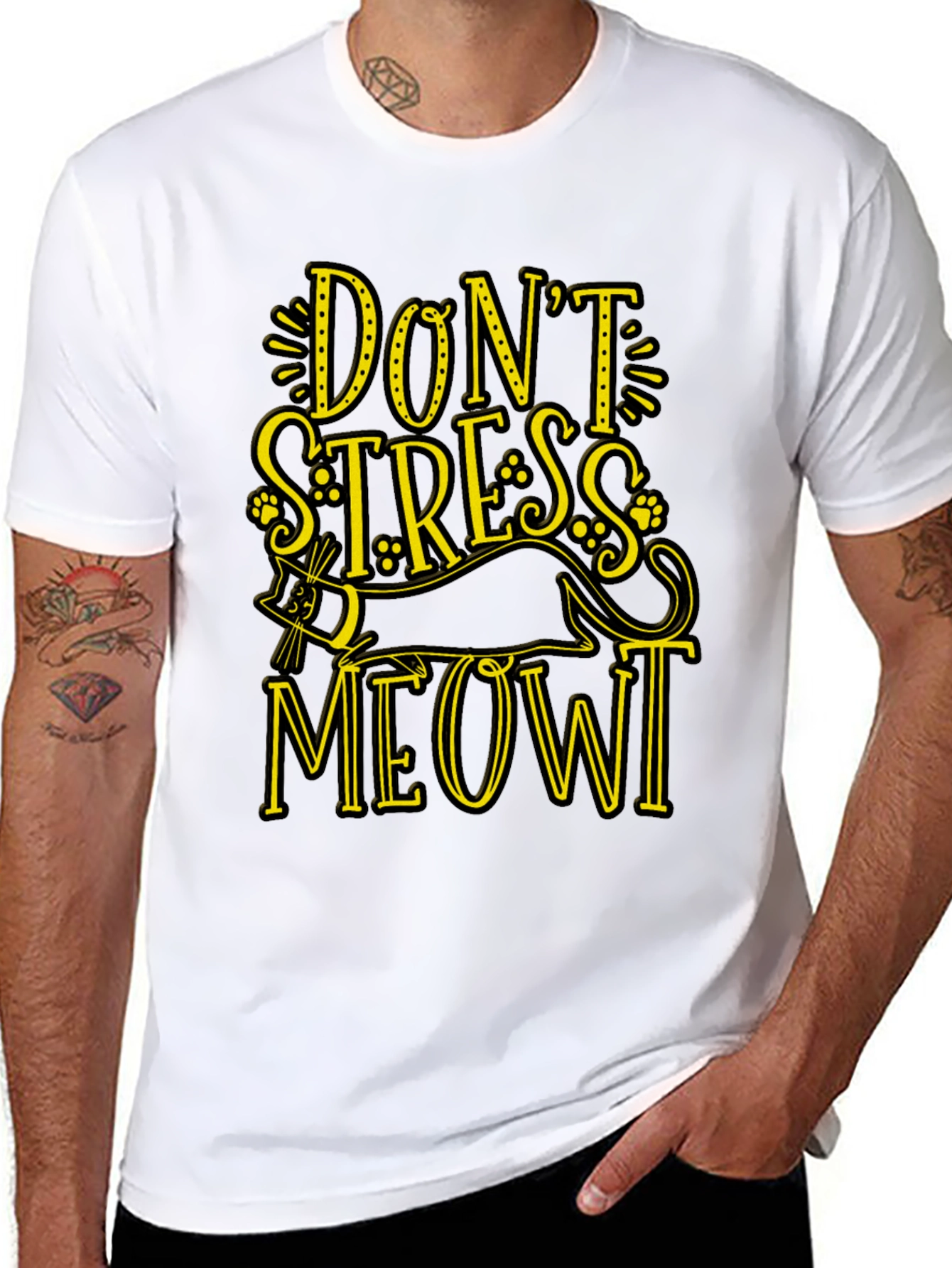 Black Don't Stress Meowt Black Graphic Tee view 8