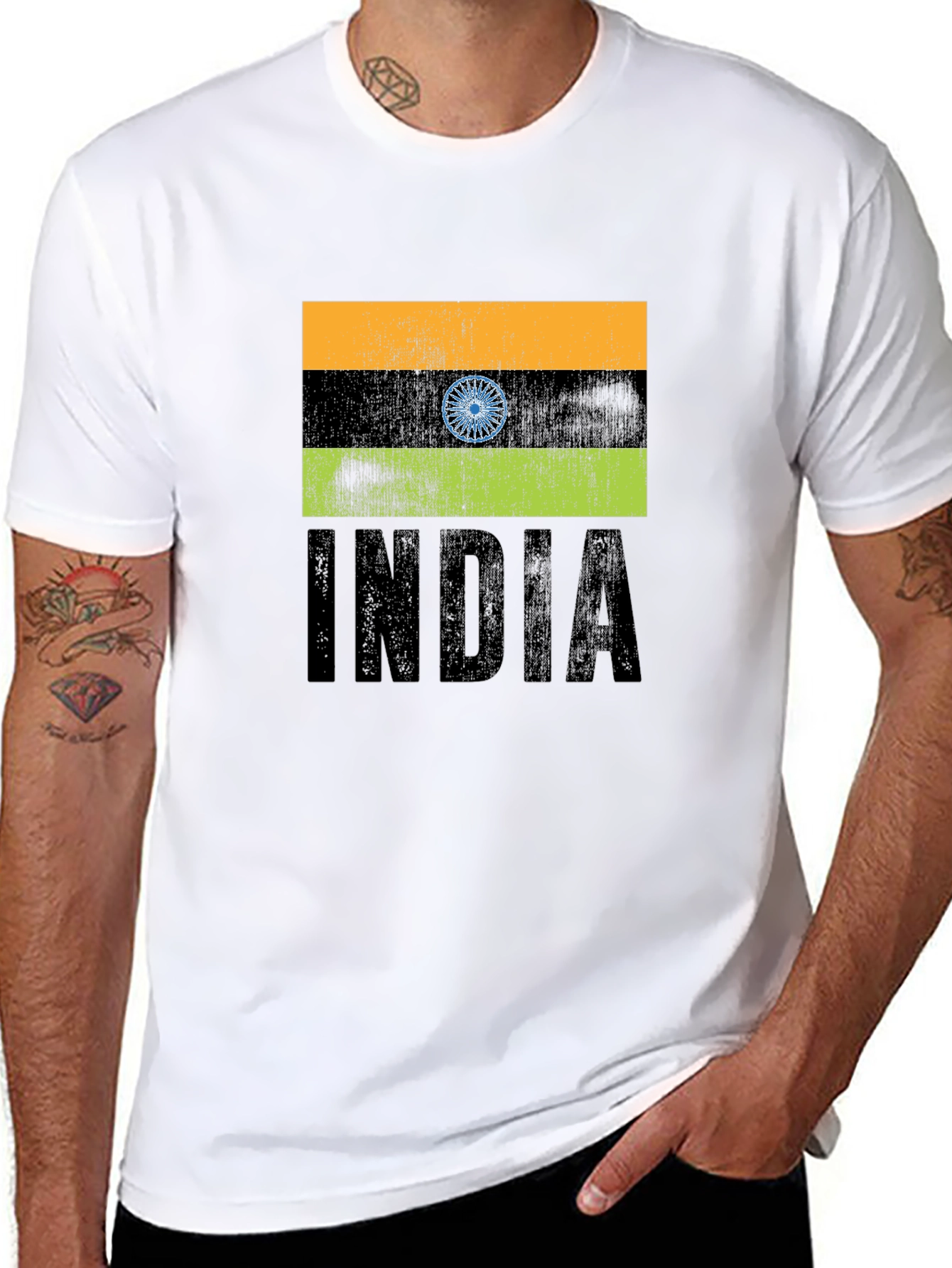 Black India Flag Graphic T-Shirt - Black Crew Neck Tee view 8