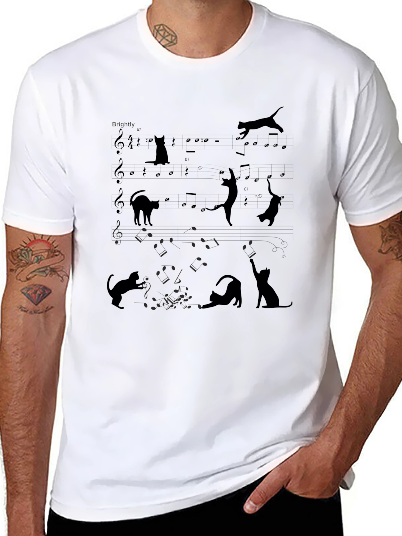 Black Cat Music Sheet Novelty Graphic Tee view 8