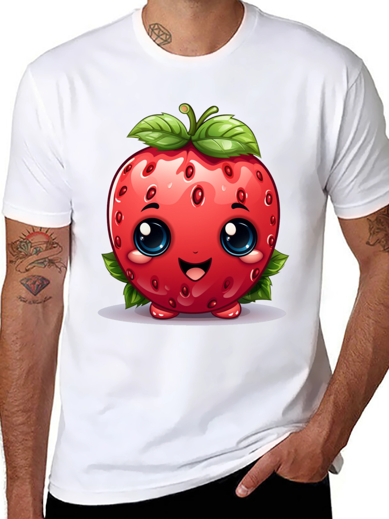 Black Cute Strawberry Character Black T-shirt view 8