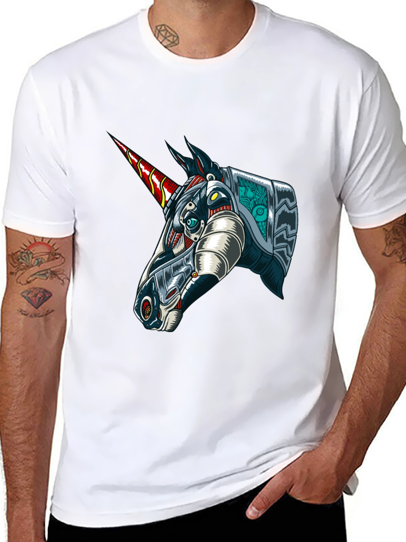 Black Robot Unicorn Graphic Tee - Black Cotton T-Shirt view 8