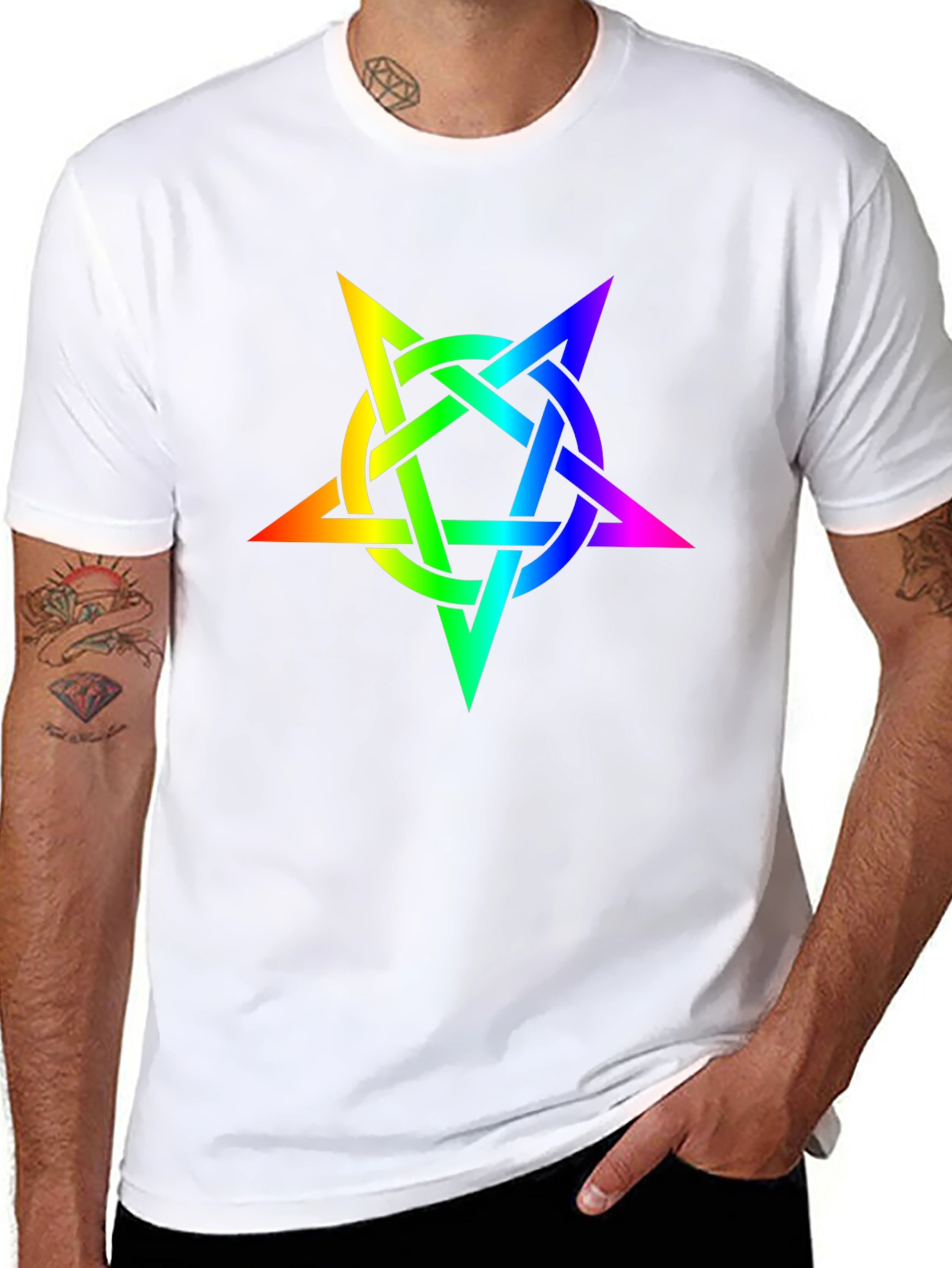 Black Rainbow Pentagram Black T-Shirt view 8