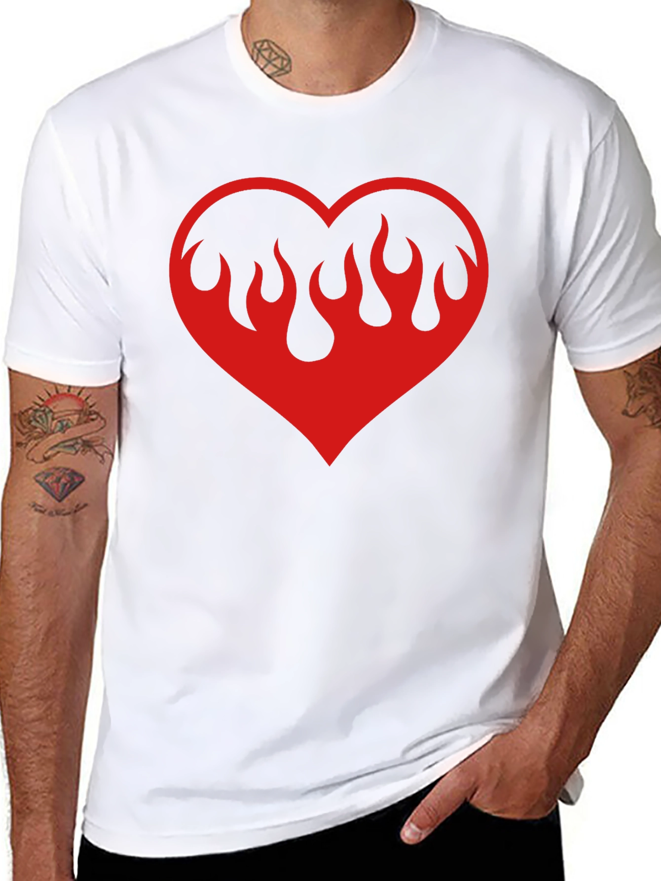 Black Flaming Heart Graphic Tee - Black Cotton Blend view 8