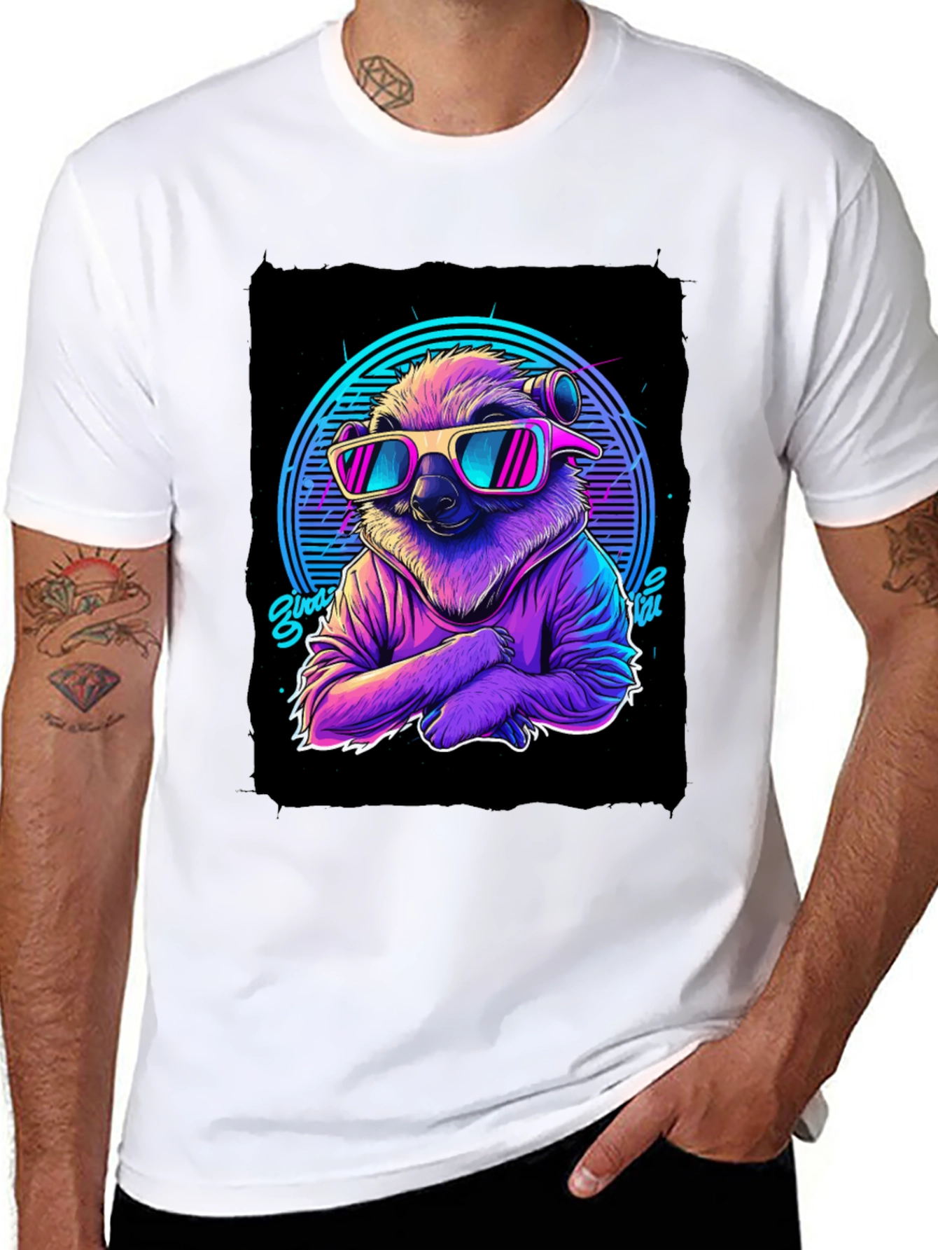 Black Retro Sloth T-Shirt - 80s Vibes view 8