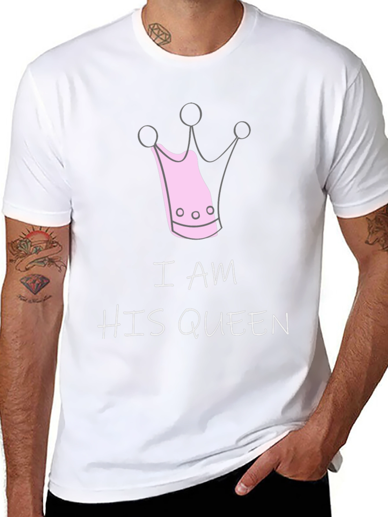 Black I Am His Queen Graphic T-Shirt - Cute Couples Tee view 8