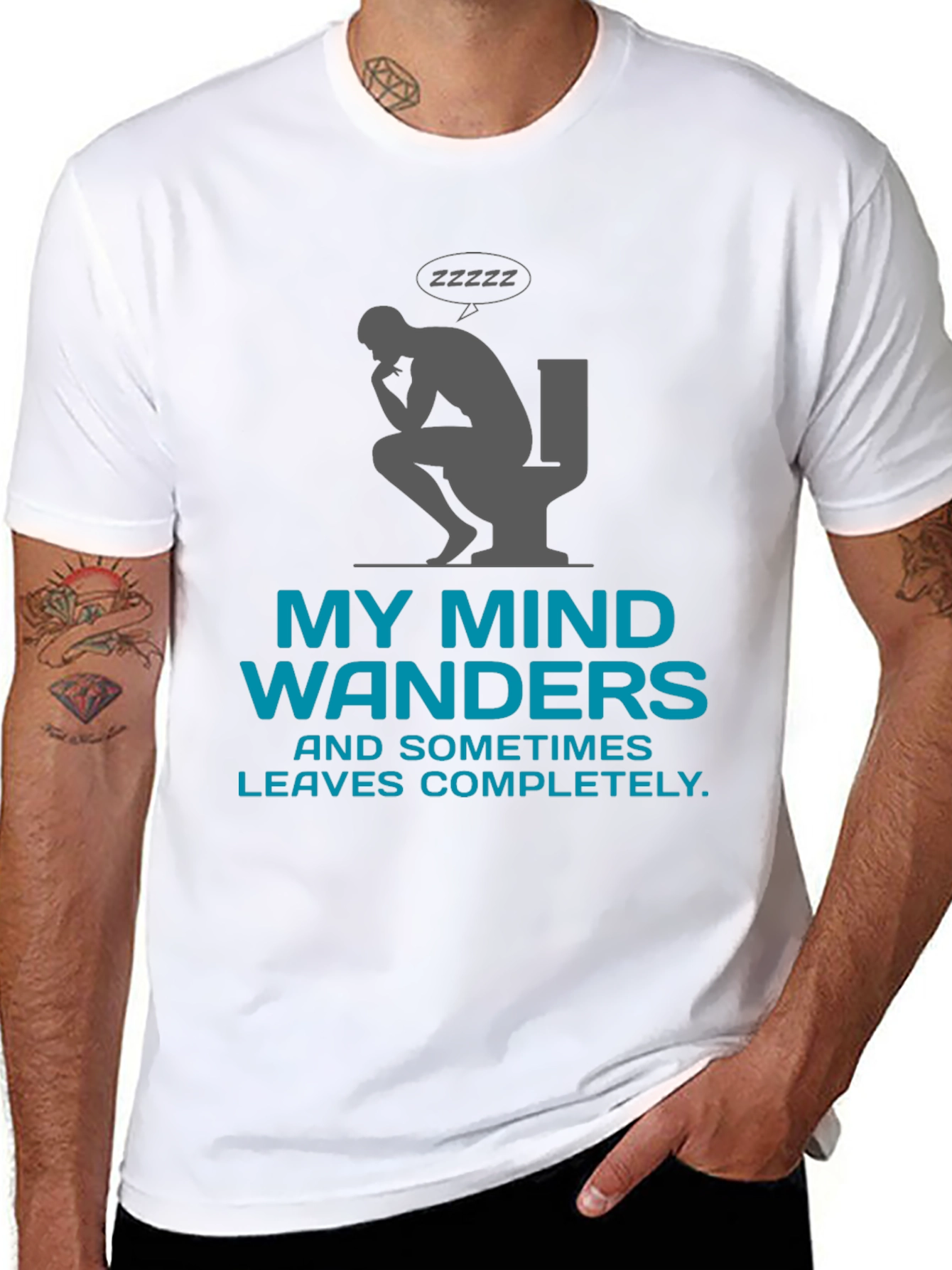 Black My Mind Wanders Funny Graphic Tee view 8