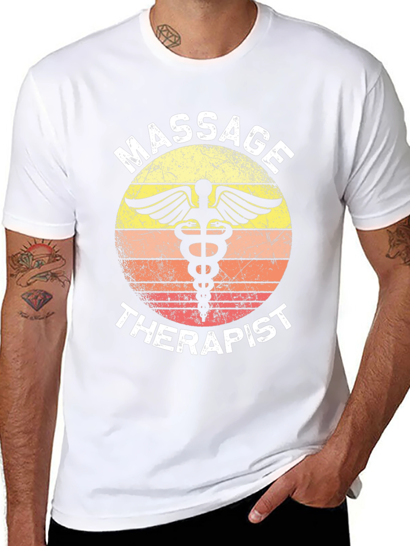 Black Massage Therapist T-Shirt Retro Caduceus Gift view 8