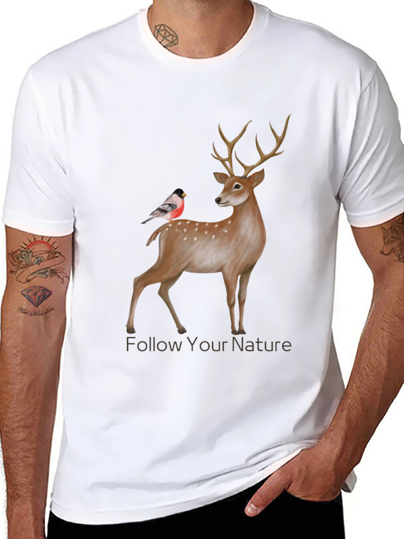 Black Nature Deer & Bird Graphic Tee view 8