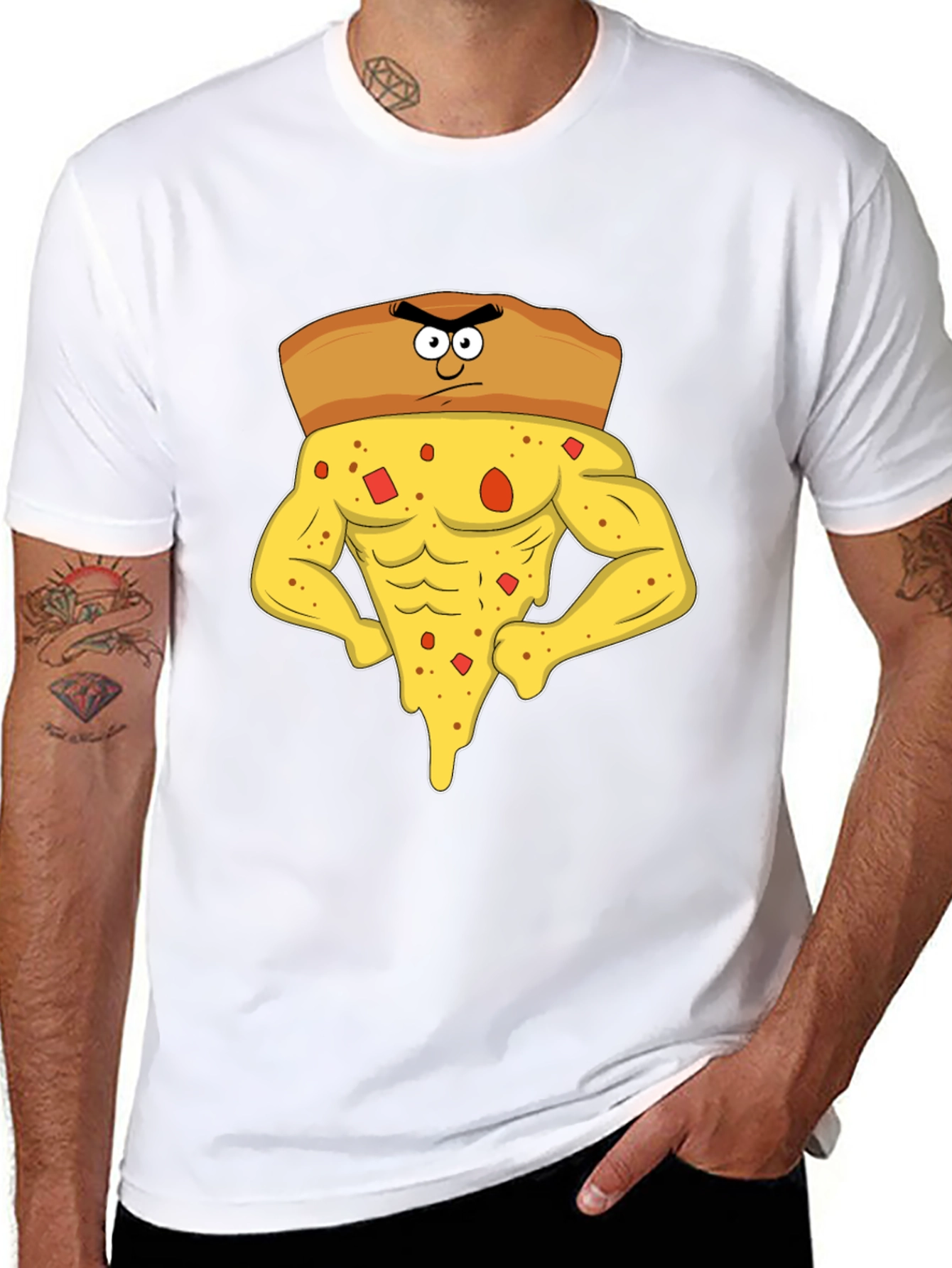 Black Muscle Slice T-Shirt - Funny Cartoon Graphic Tee view 8