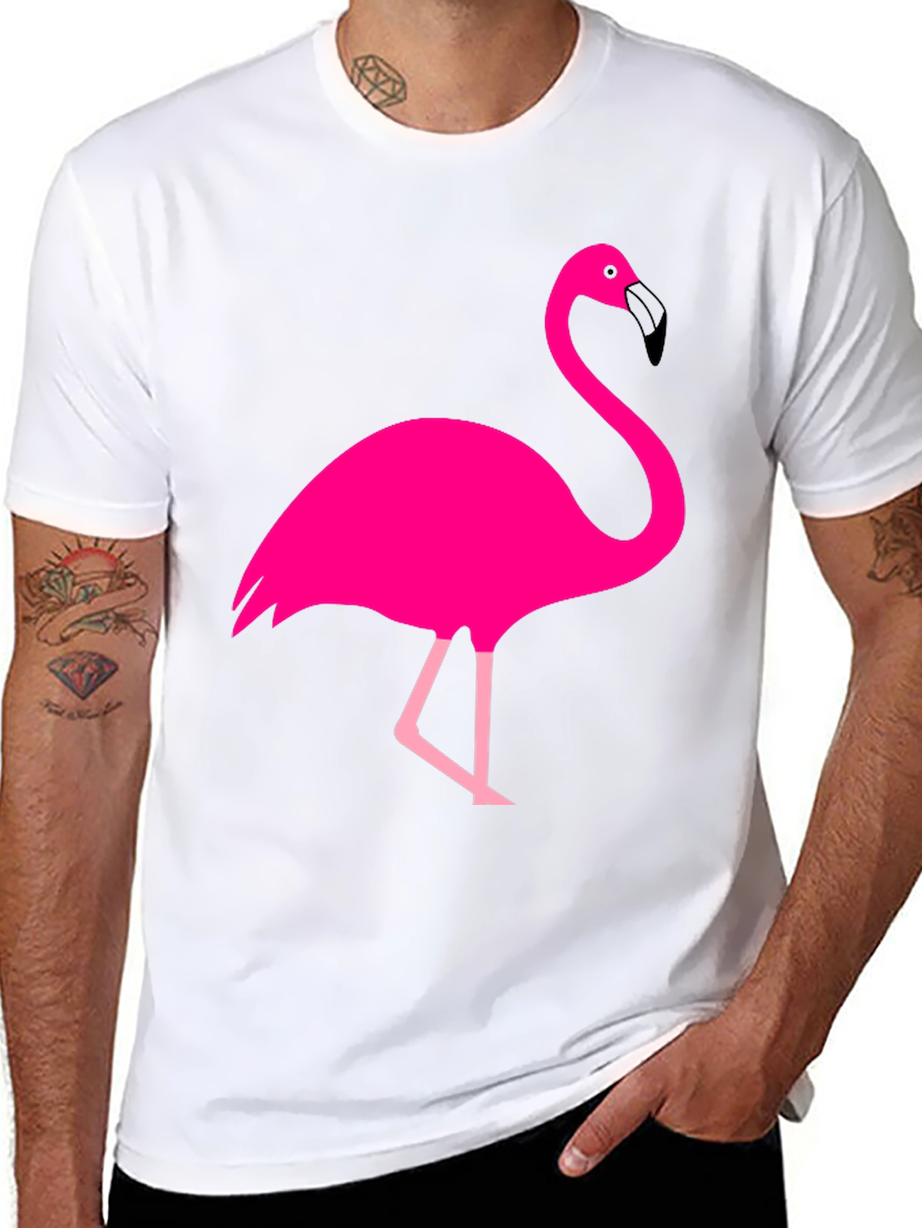 Black Fun Flamingo Graphic Tee - Black Cotton T-Shirt view 8