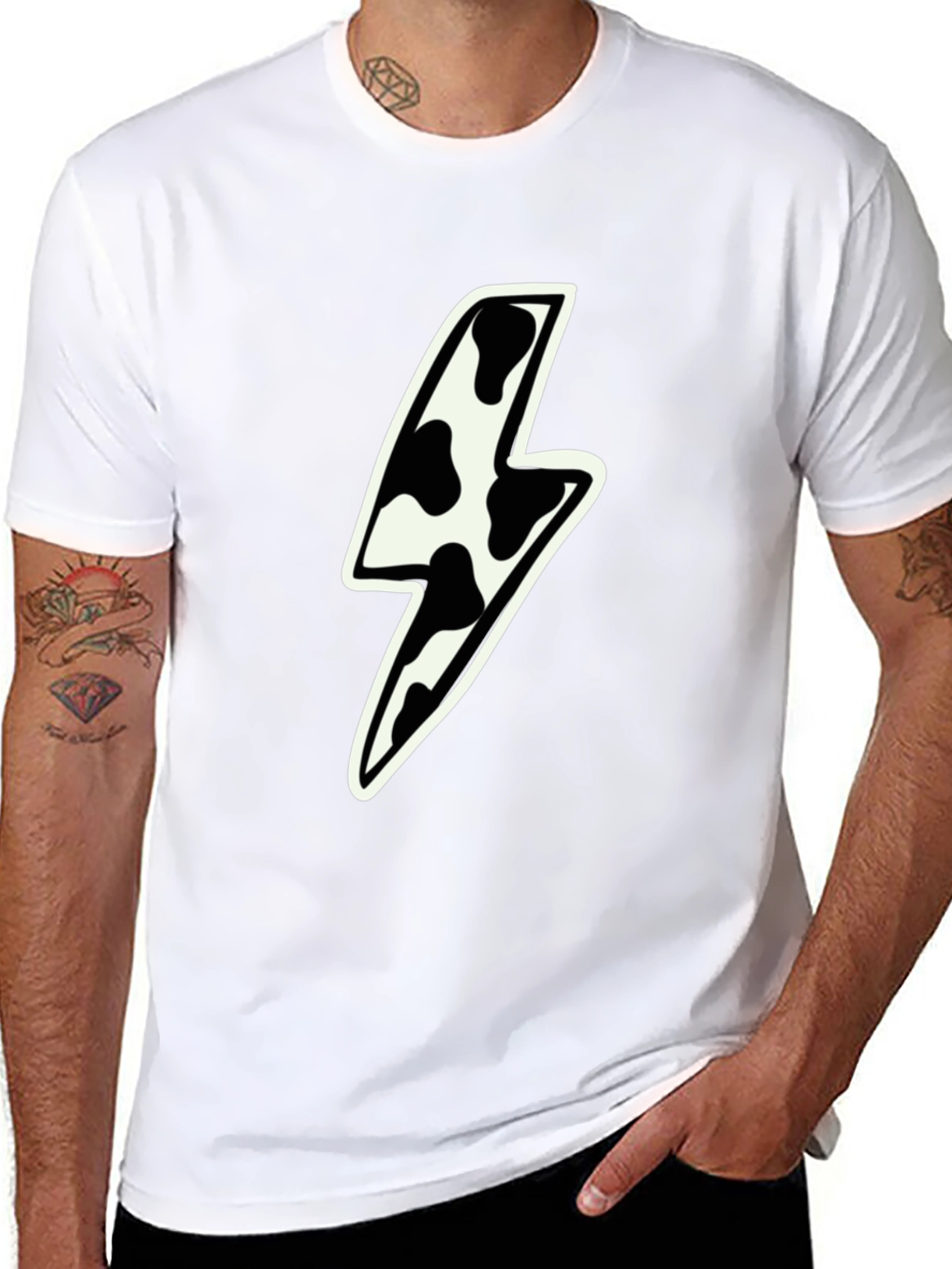 Black Cow Print Lightning Bolt Graphic Tee - Black view 8