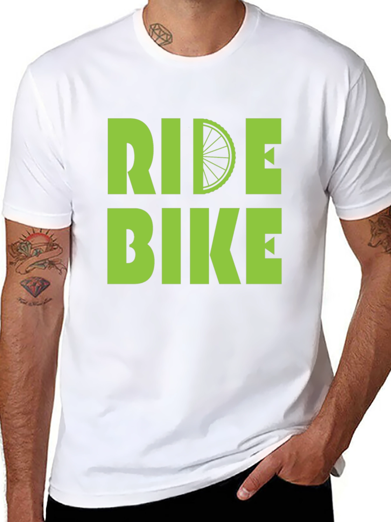 Black Ride Bike T-Shirt - Green Graphic Print view 8