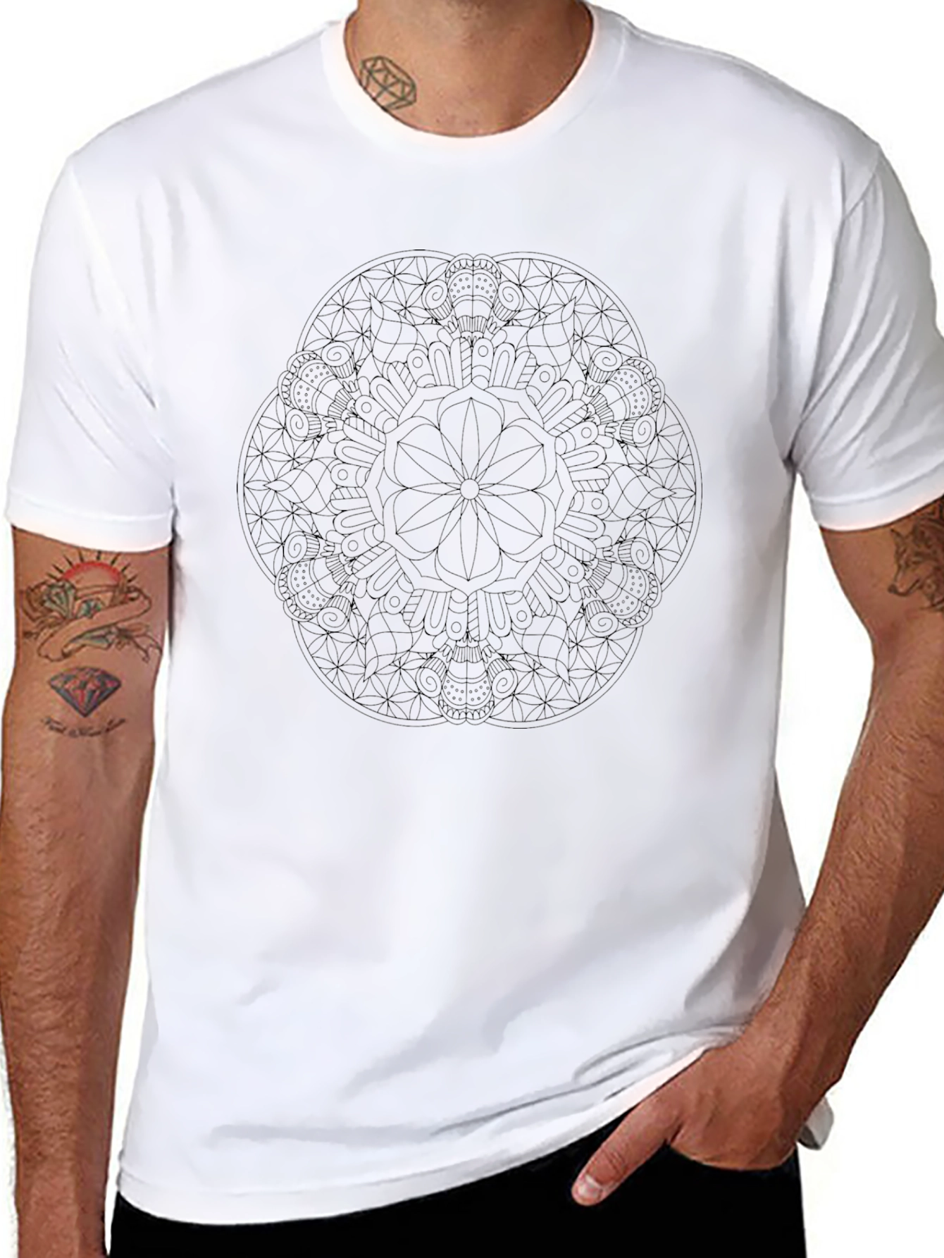 Black Black Mandala Graphic Tee - Stylish Men's T-Shirt view 8