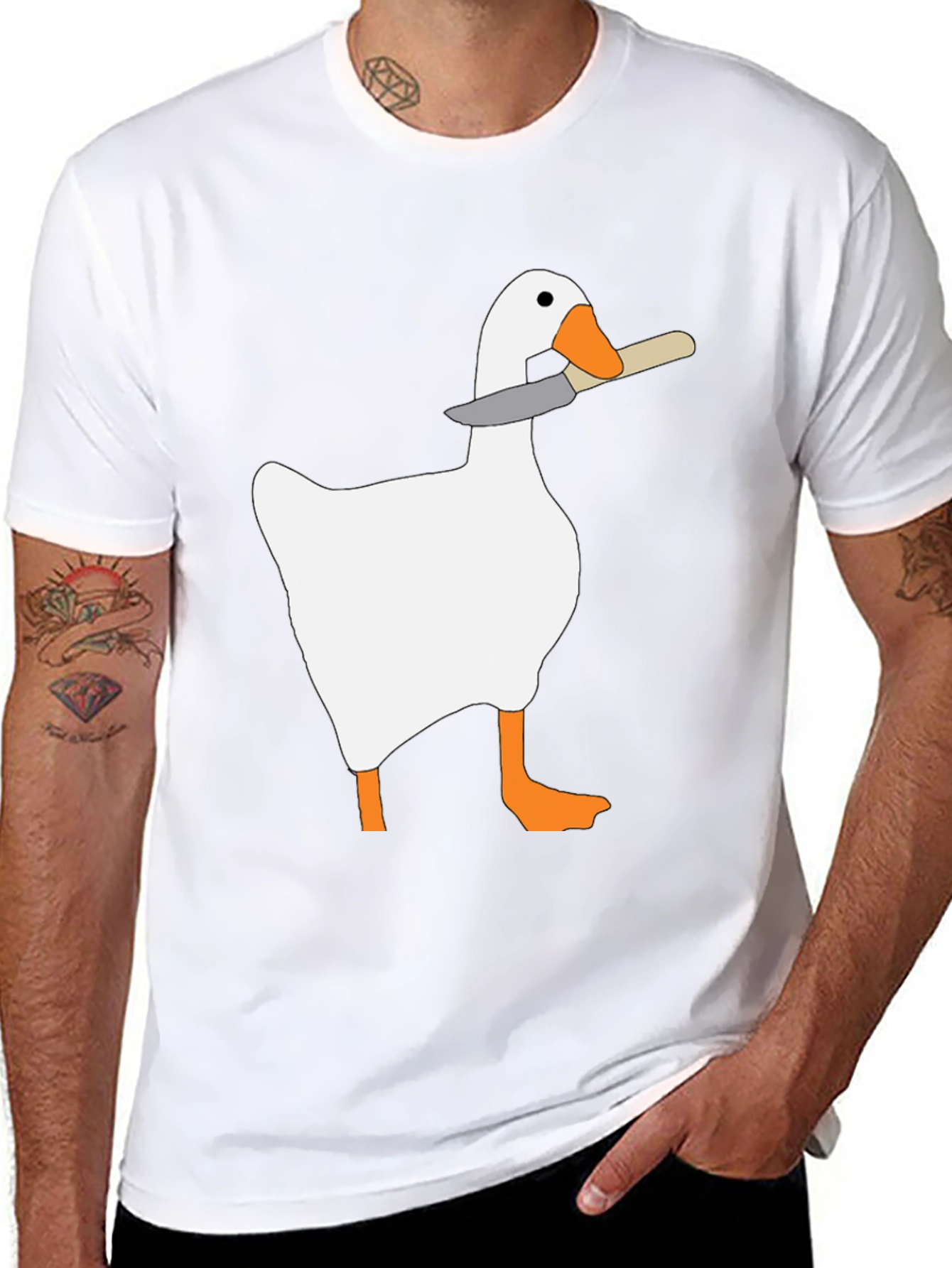 Black Goose With Knife T-Shirt - Funny Graphic Tee view 8