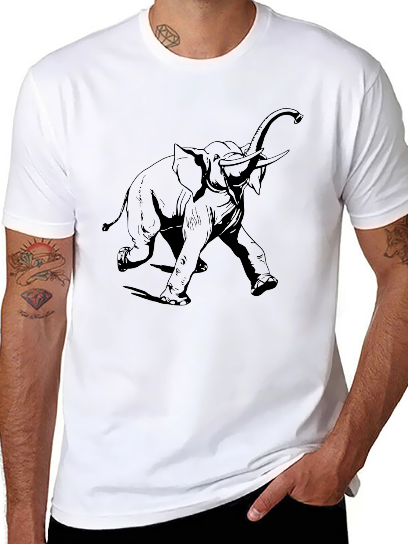 Black Elephant Graphic Tee - Black Cotton Blend Casual Shirt view 8