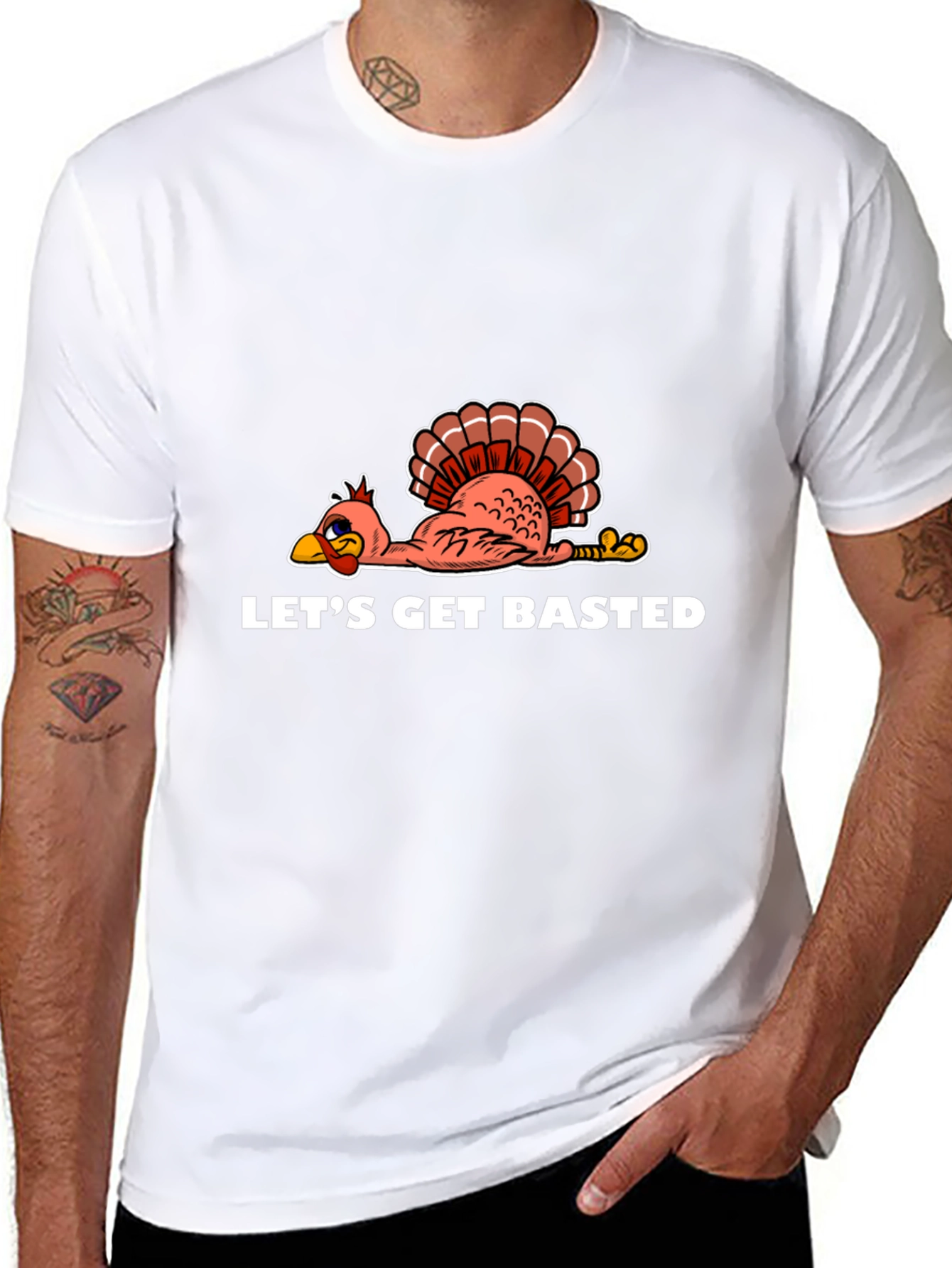 Black Let's Get Basted Turkey Thanksgiving T-Shirt view 8