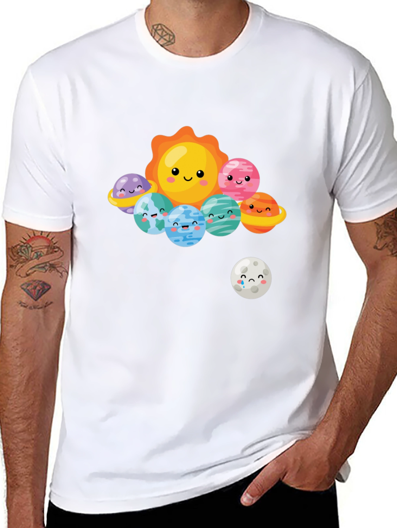 Black Kawaii Solar System Graphic T-Shirt view 8