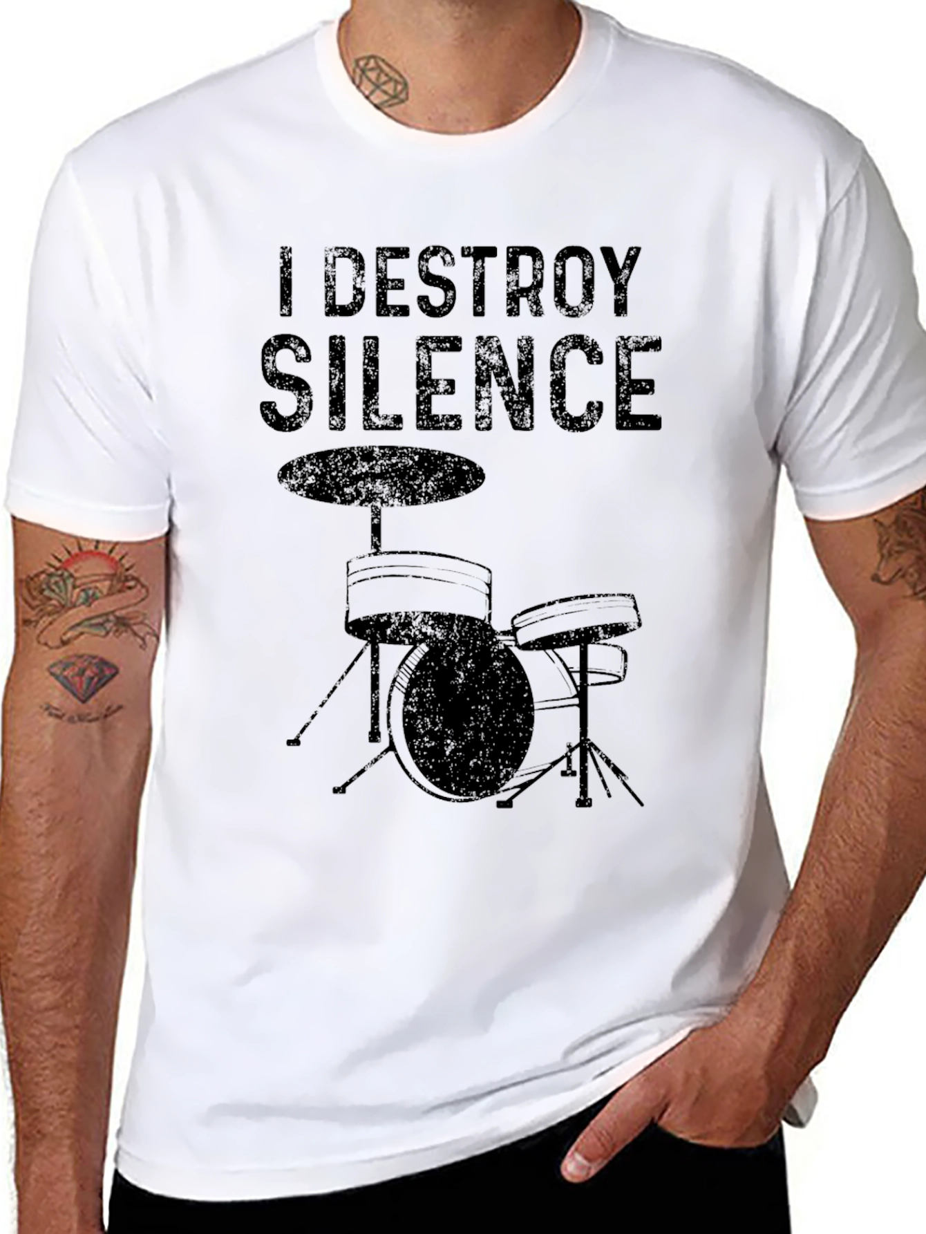 Black I Destroy Silence Drum Kit T-Shirt view 8
