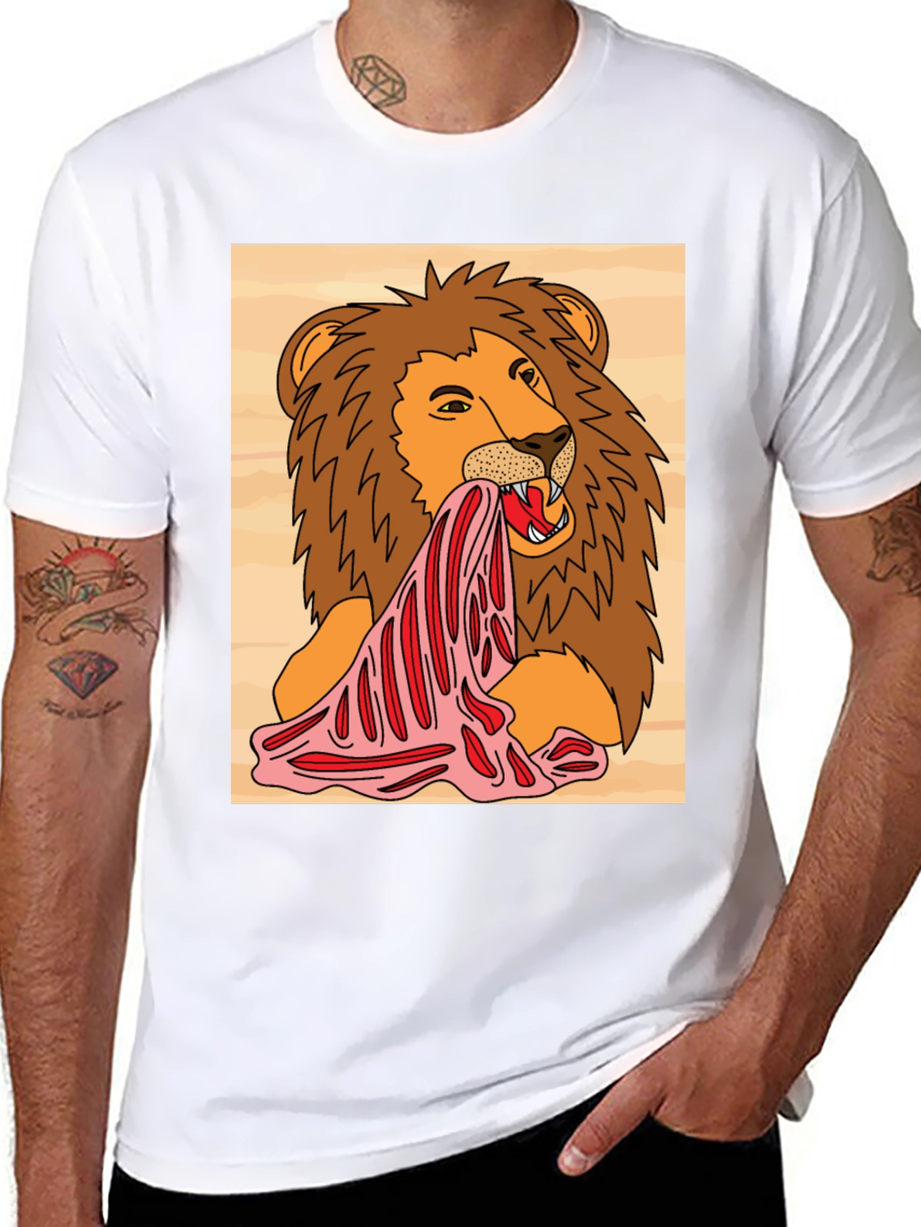 Black Lion Eating Meat Graphic Tee - Black view 8